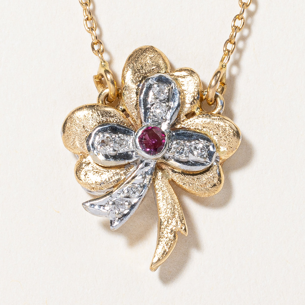 Ruby & Diamond Clover Pendant Necklace | 0.06ct, 0.03ctw | 17" |