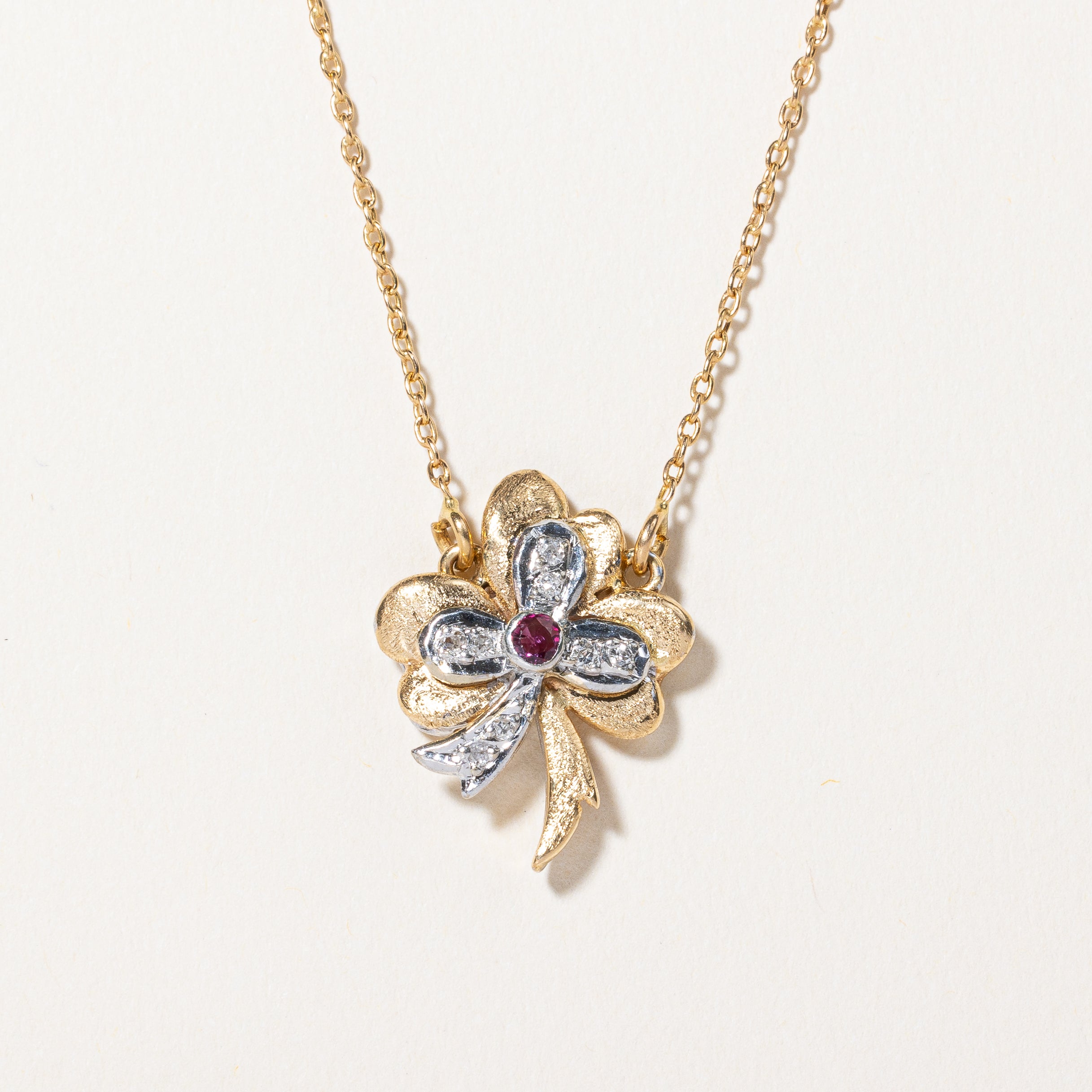 Ruby & Diamond Clover Pendant Necklace | 0.06ct, 0.03ctw | 17" |