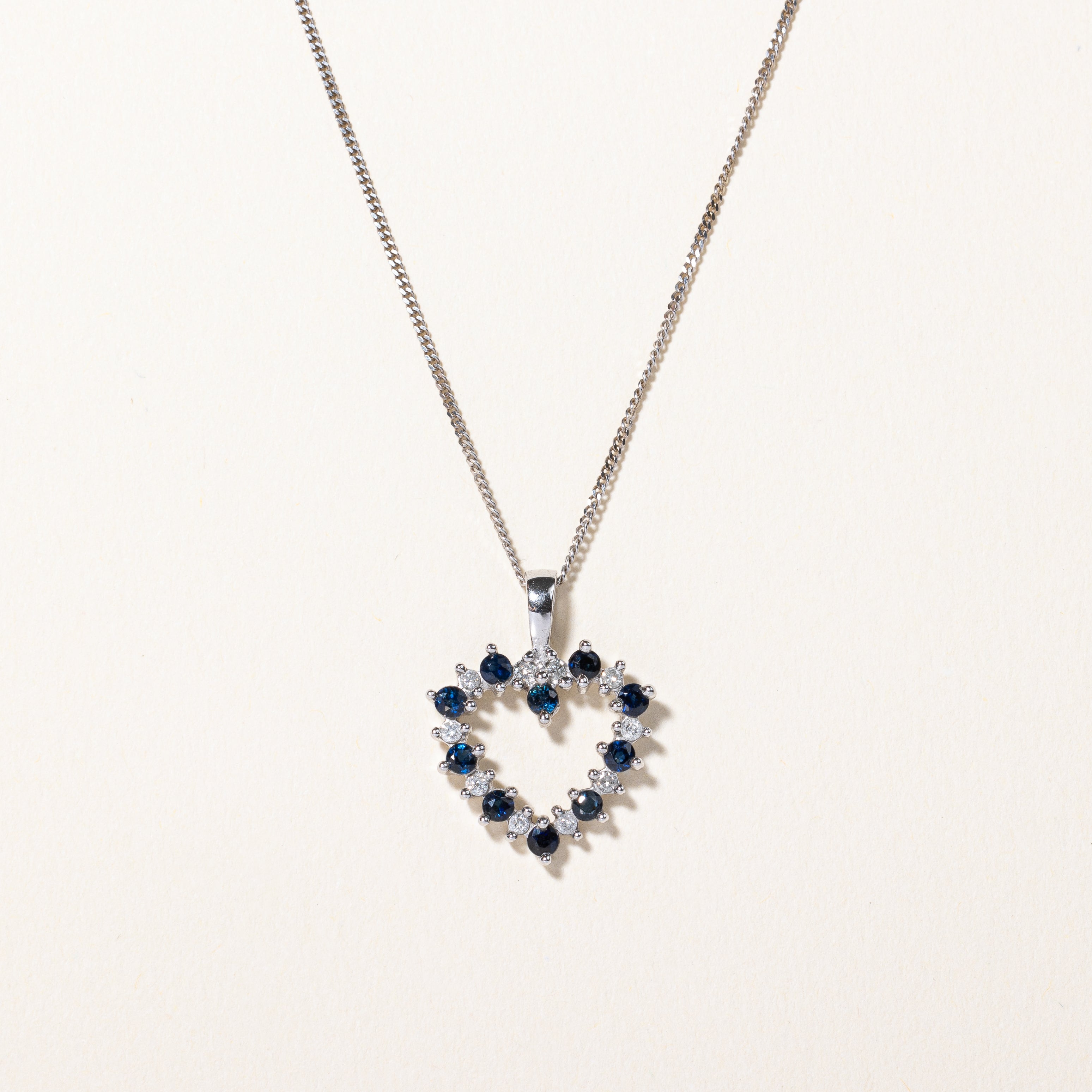 Sapphire & Diamond Heart Pendant Necklace | 0.30ctw, 0.10ctw | 17" |