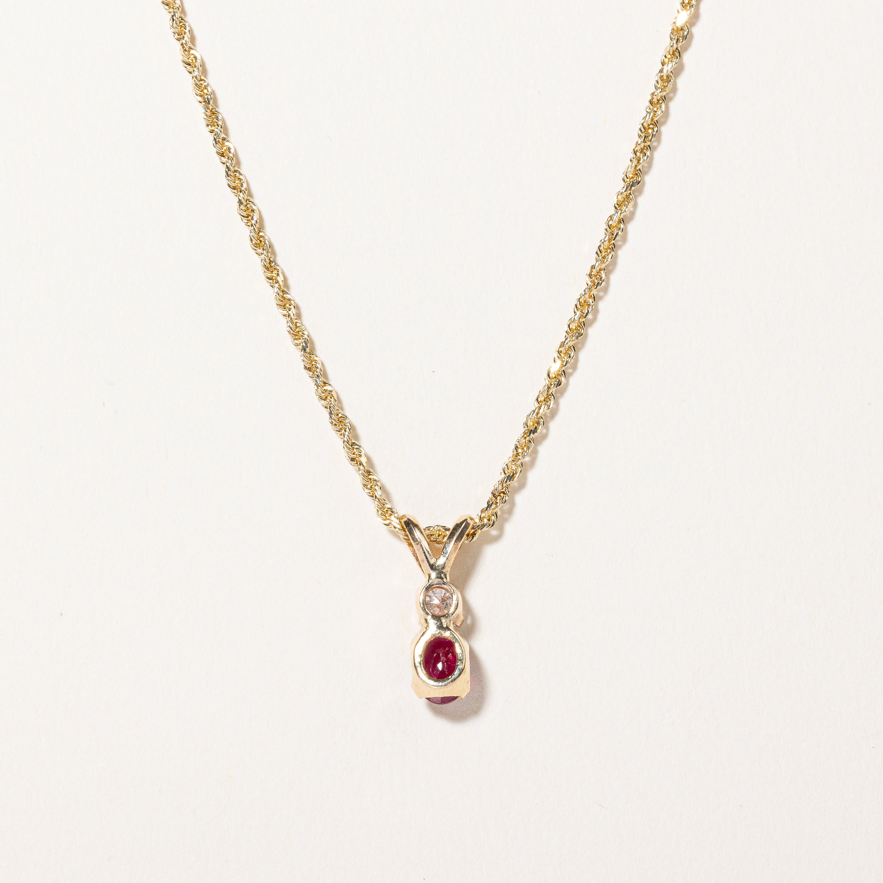 Ruby & Diamond Pendant Necklace | 0.30ct, 0.15ct | 18" |
