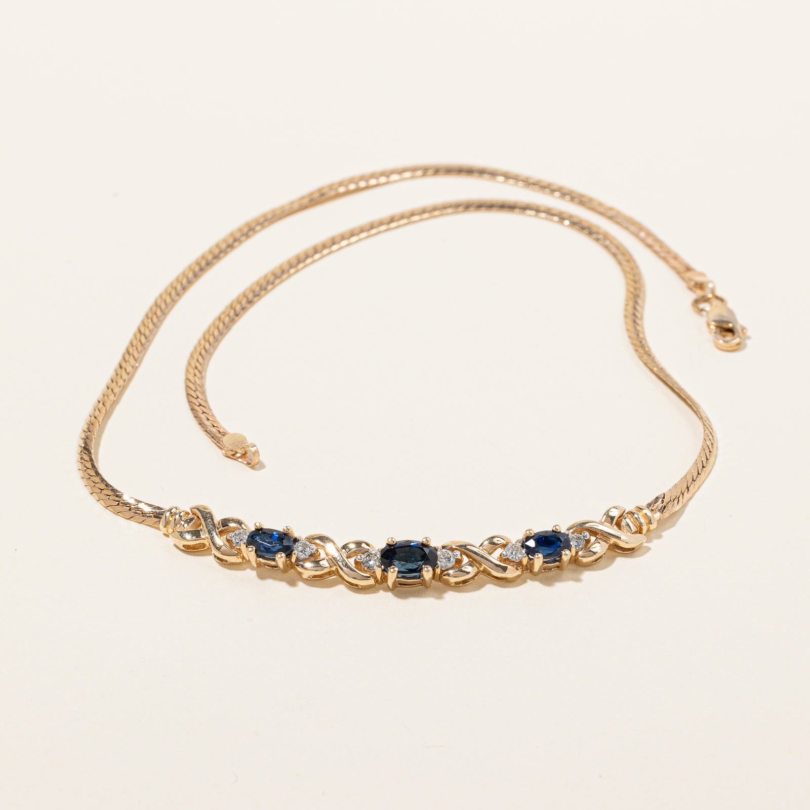 10K Yellow Gold Sapphire & Diamond Necklace | 1.41ctw, 0.18ctw | 14" |