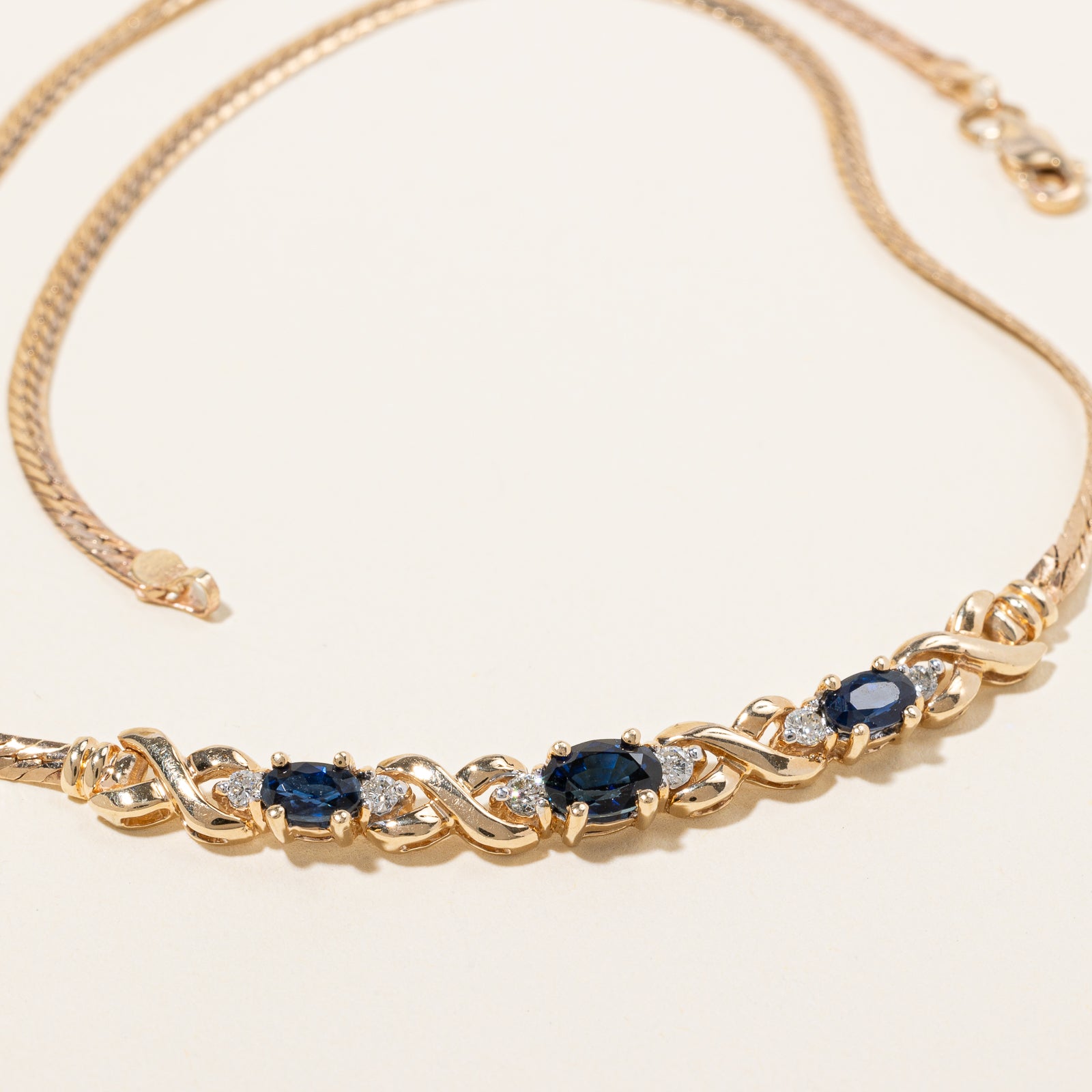 10K Yellow Gold Sapphire & Diamond Necklace | 1.41ctw, 0.18ctw | 14" |
