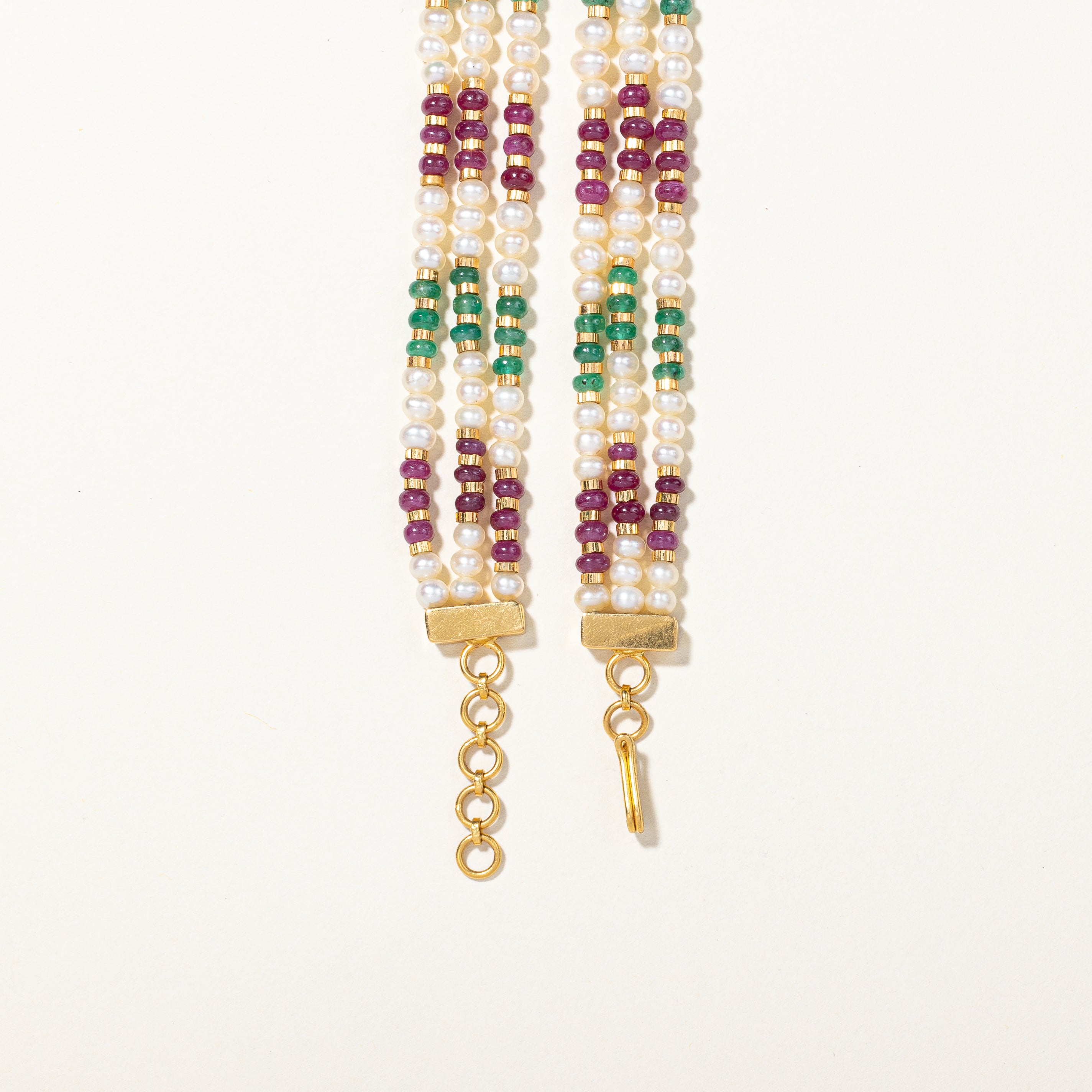 Ruby Diamond Emerald and Pearl Necklace | 14.51ctw | 18" |