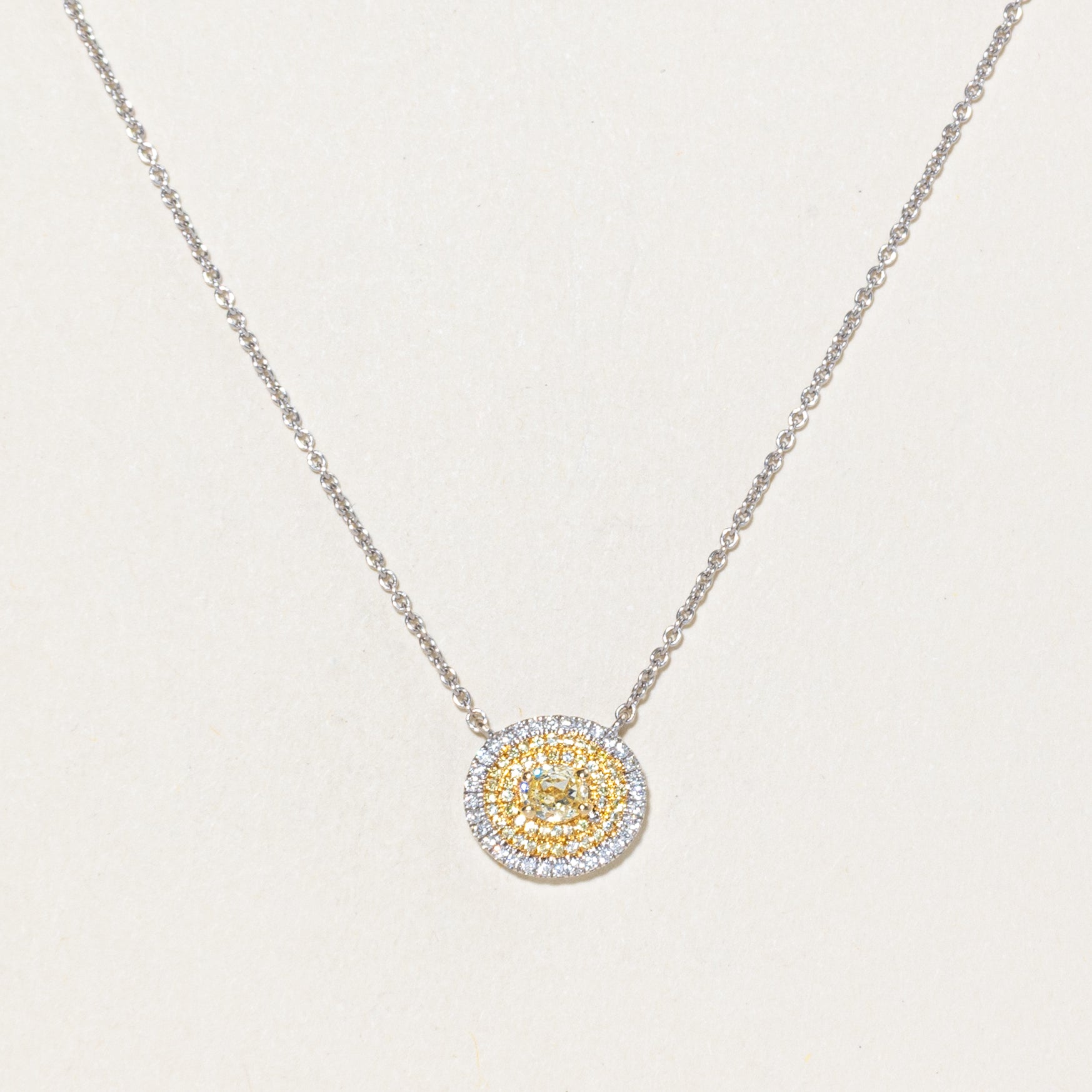 Halo Yellow Diamond Necklace | 0.98ctw | 18"|