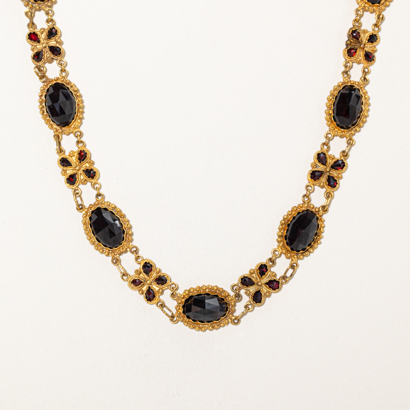 Vintage Dutch Rose Cut Garnet Satellite Ornate Necklace | 60.00ctw | 16.5"