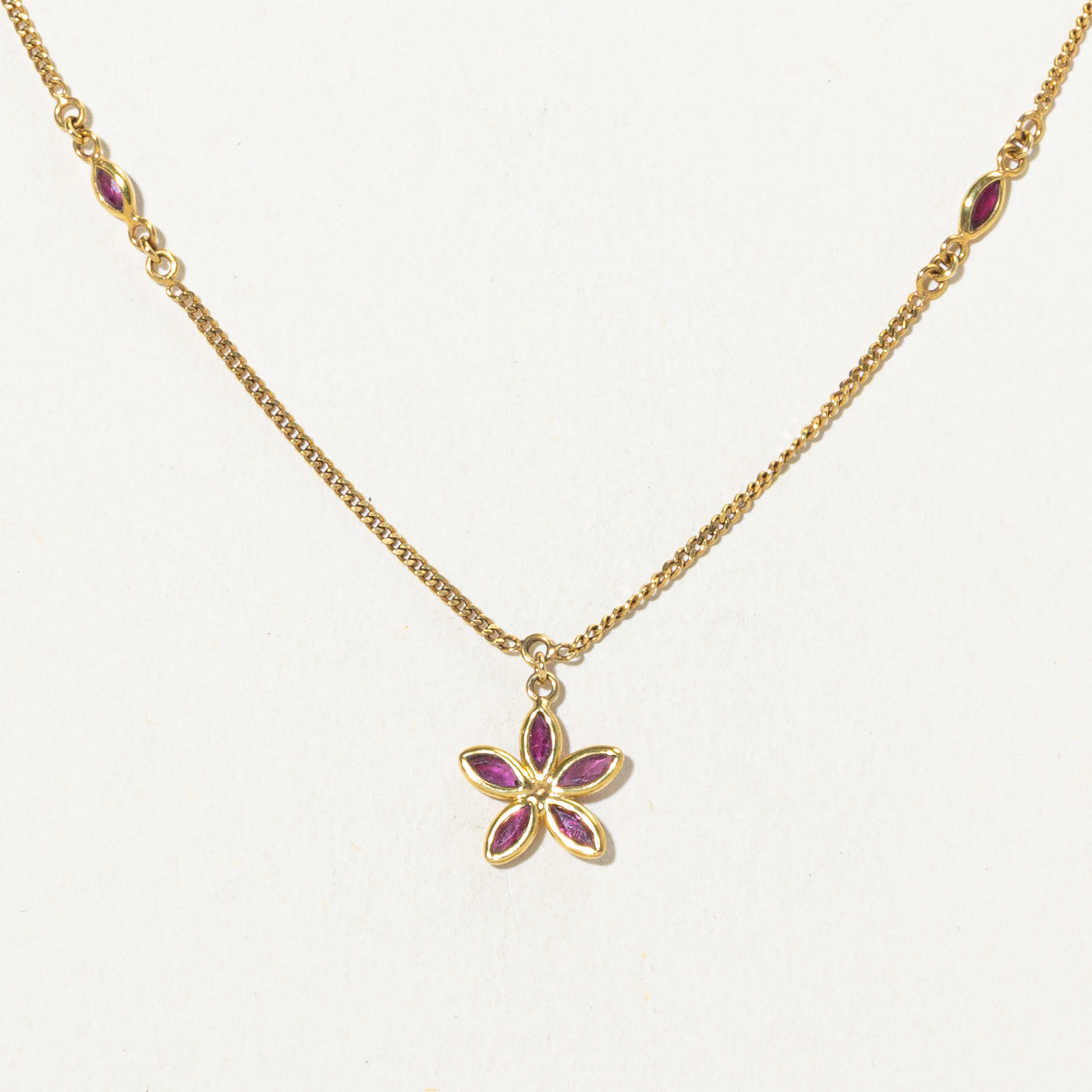 18K Ruby Flower Necklace | 0.50ctw | 15.5"