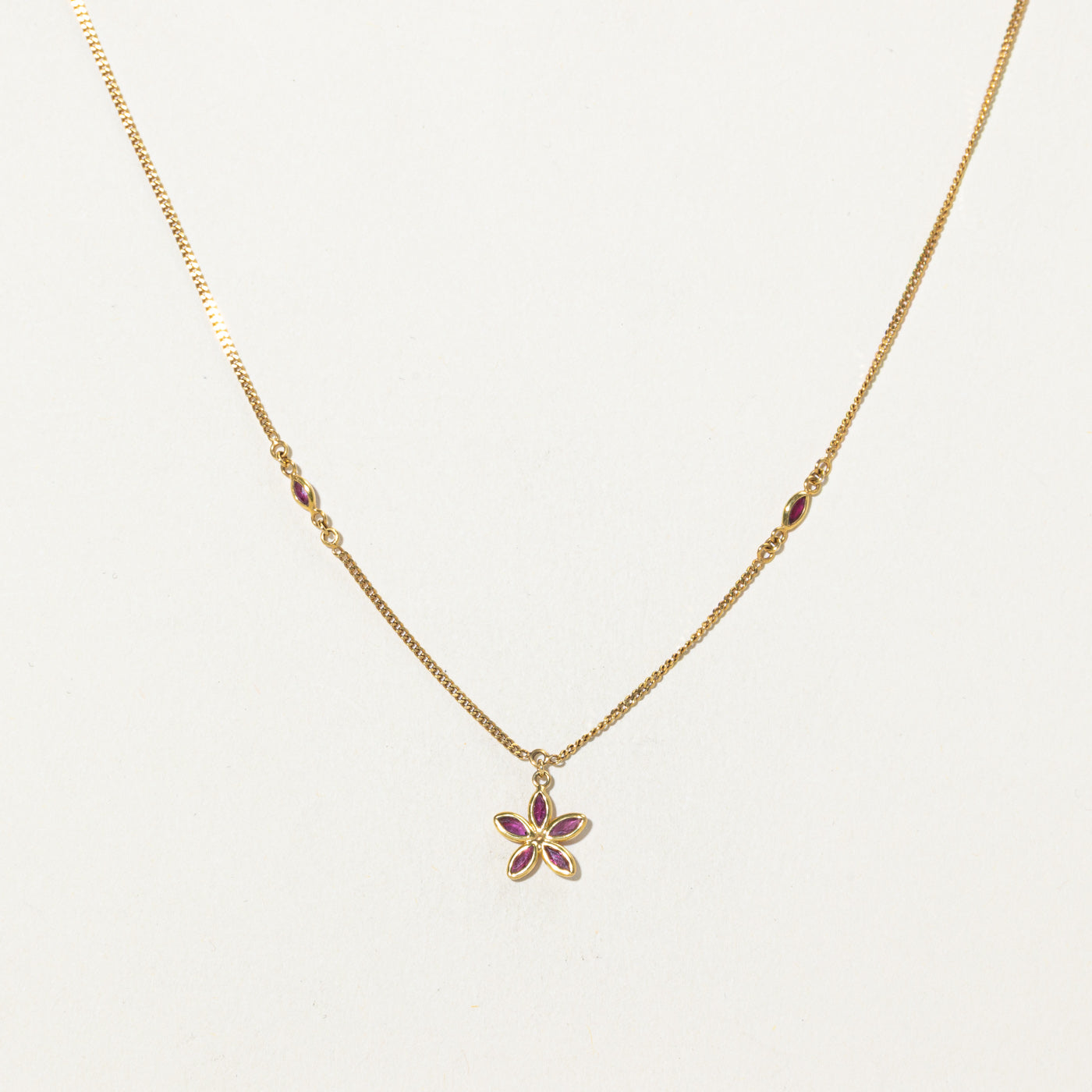 18K Ruby Flower Necklace | 0.50ctw | 15.5"