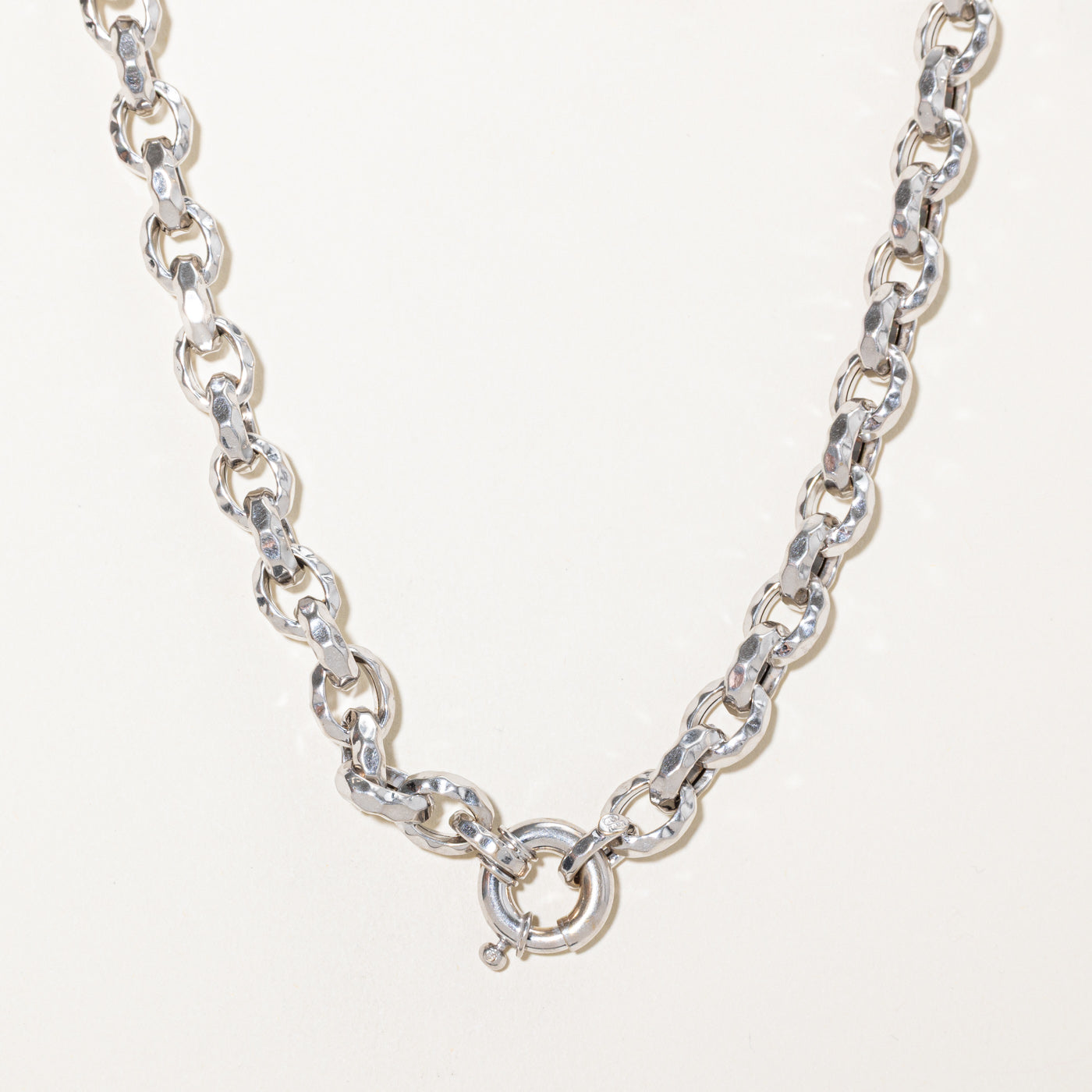 14k White Gold Large Hammered Rolo Link Chain | 17"