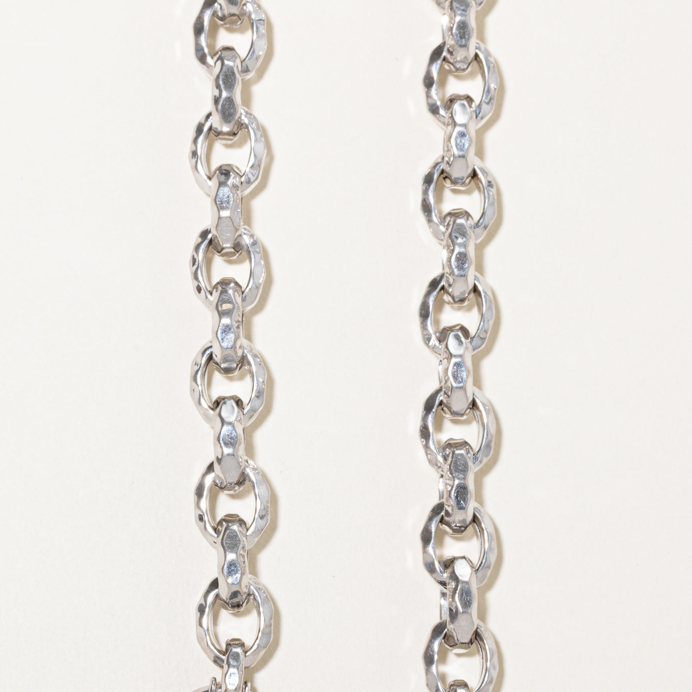 14k White Gold Large Hammered Rolo Link Chain | 17"