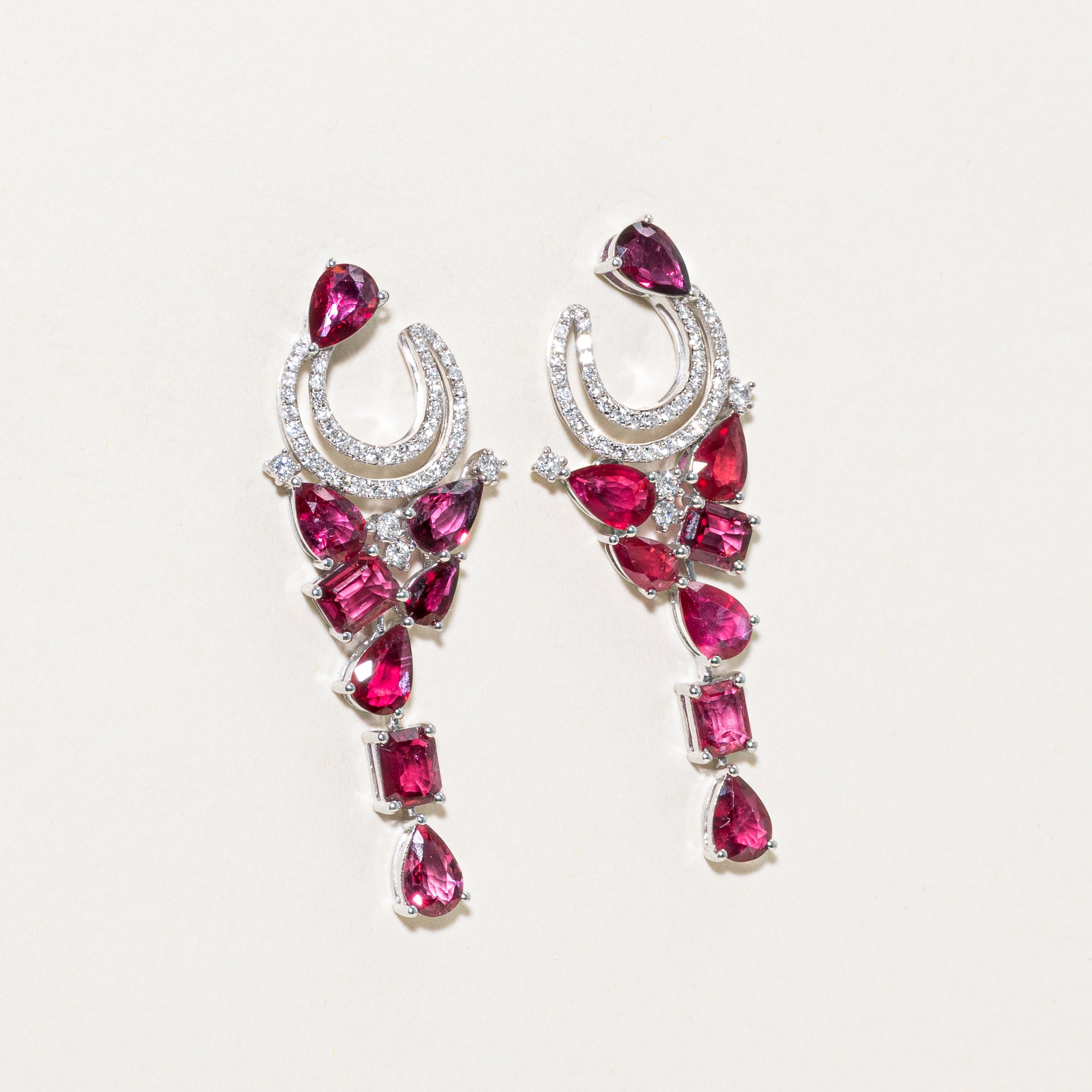 6ctw+ Unheated Ruby & Diamond Cluster Drop Earrings | 6.25ctw | 0.64ctw |