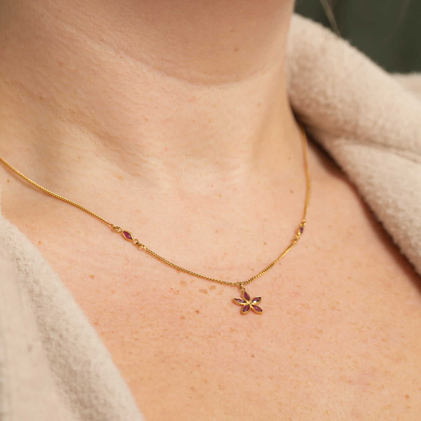 18K Ruby Flower Necklace | 0.50ctw | 15.5"