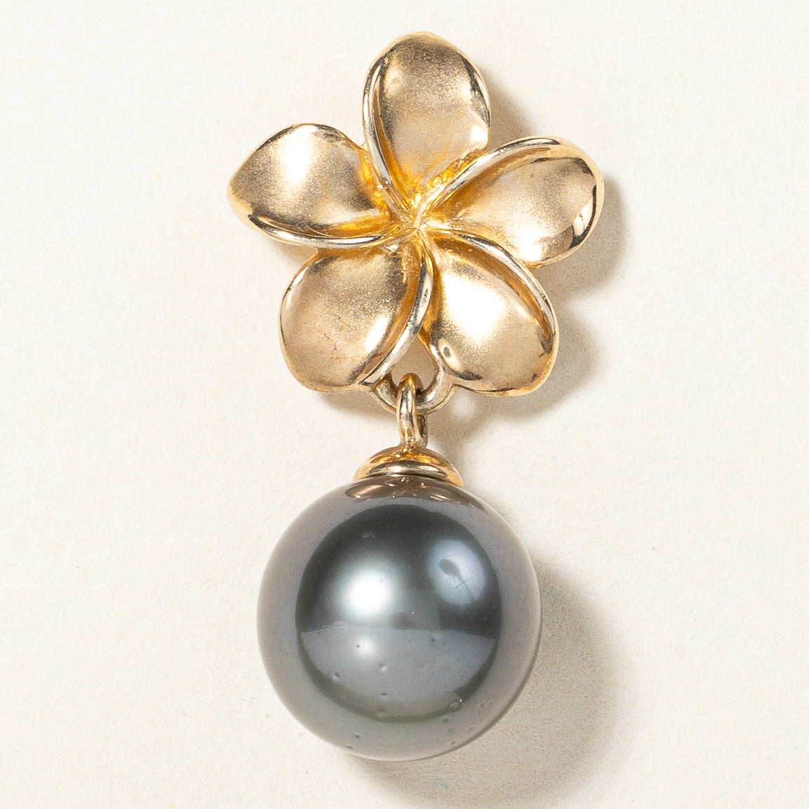 Black Pearl Plumeria Flower Pendant