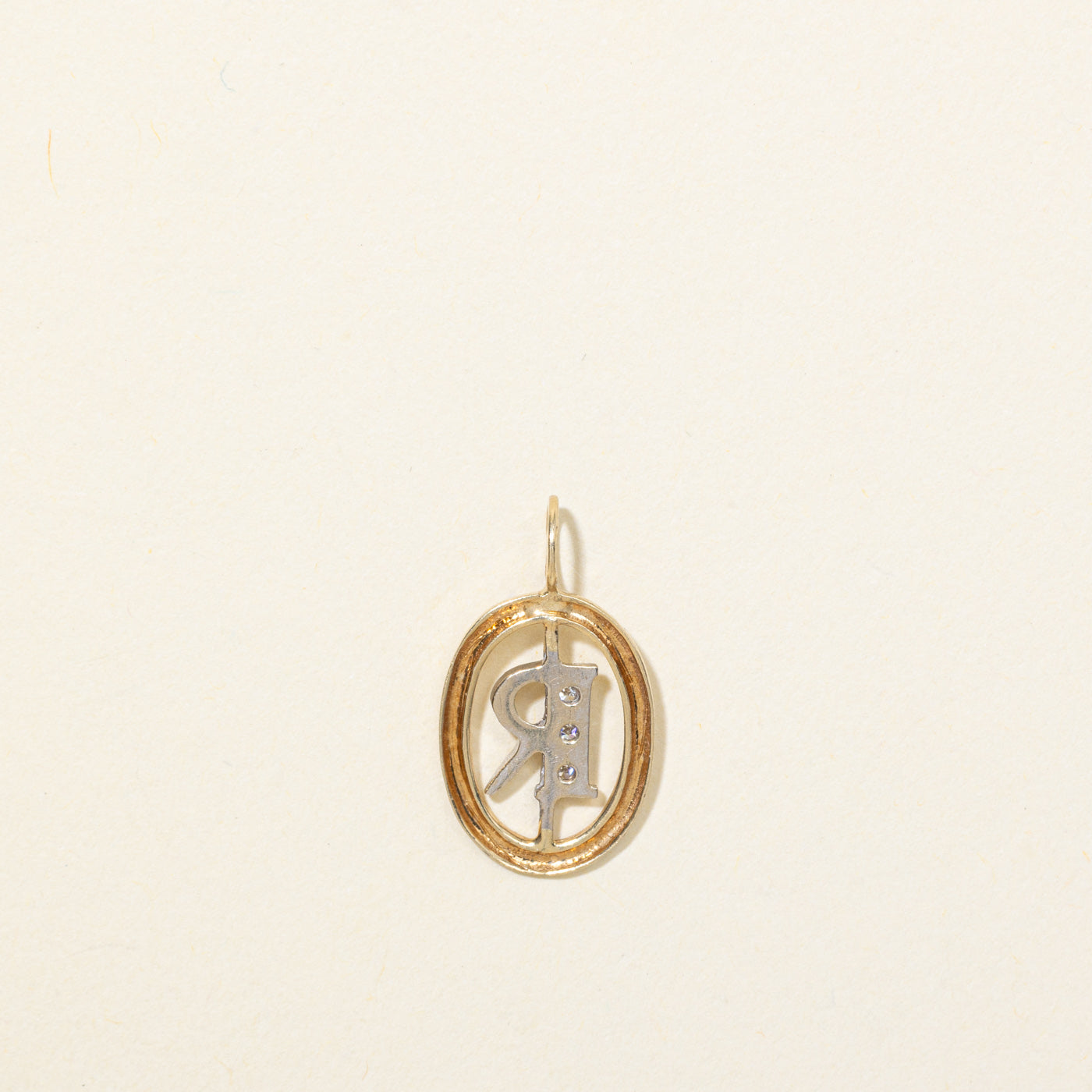 14K Diamond "R" Initial Oval Framed Pendant