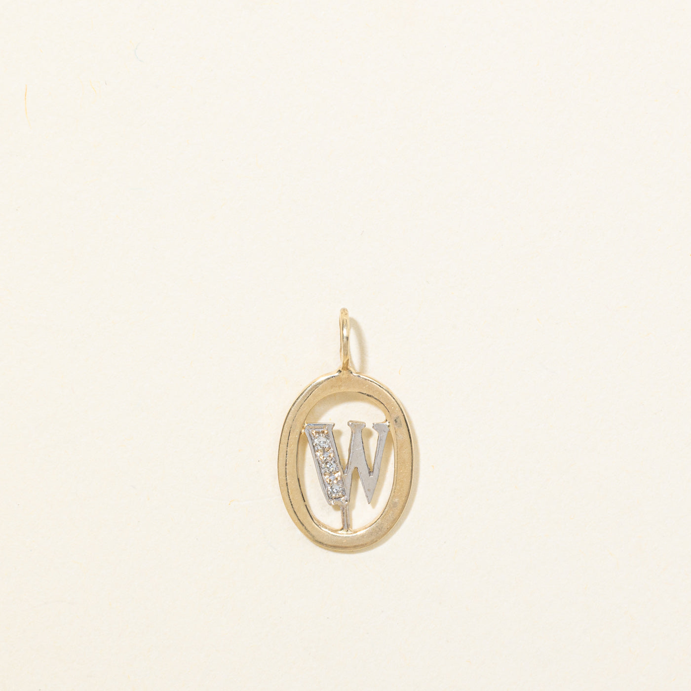 14K Diamond "W" Initial Oval Framed Pendant