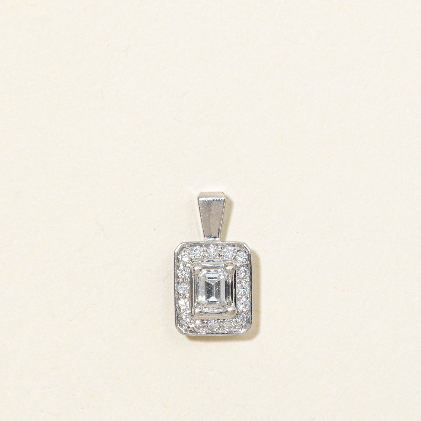 14K Rectangle Cut Diamond Halo Pendant