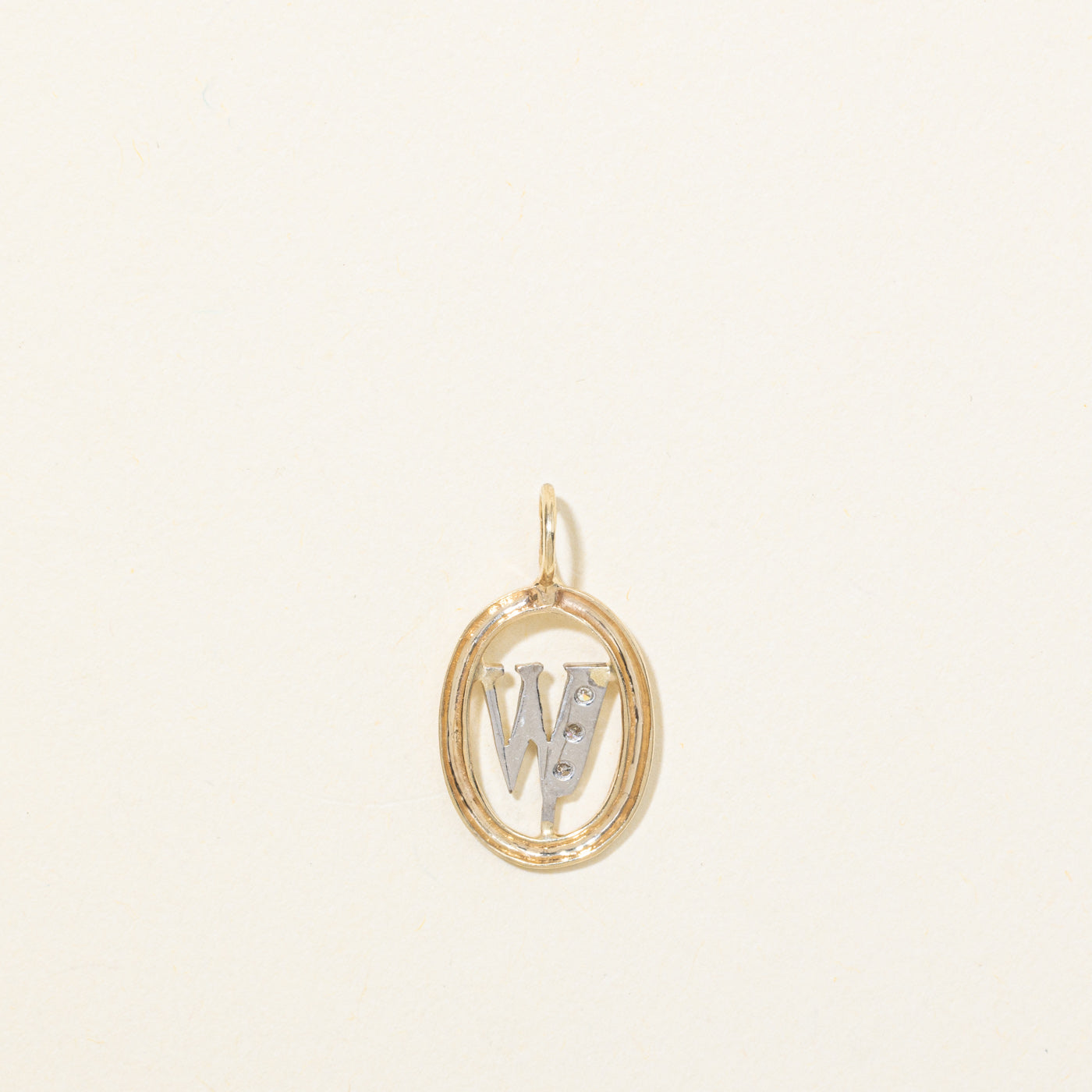 14K Diamond "W" Initial Oval Framed Pendant