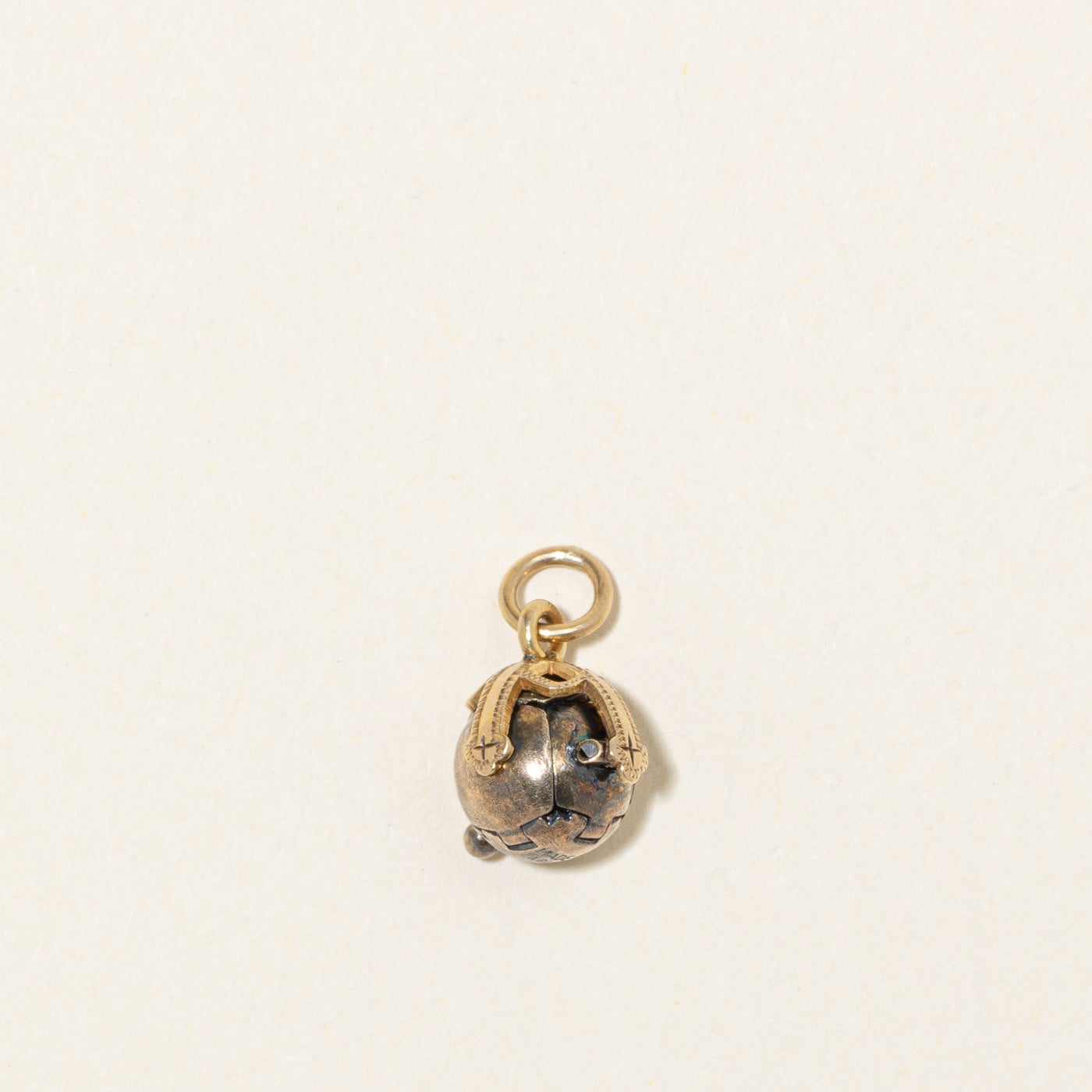 British Yellow Gold & Silver Engraved Sphere Puzzle Charm