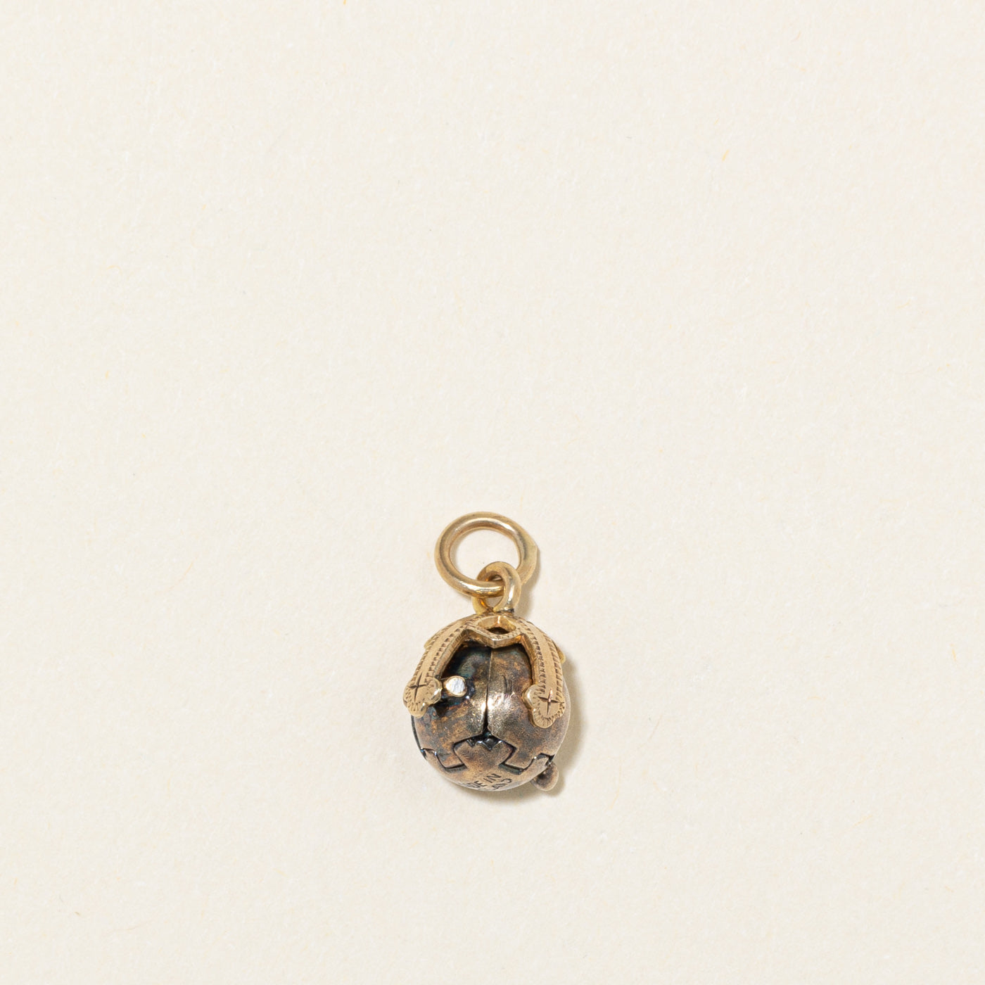 British Yellow Gold & Silver Engraved Sphere Puzzle Charm