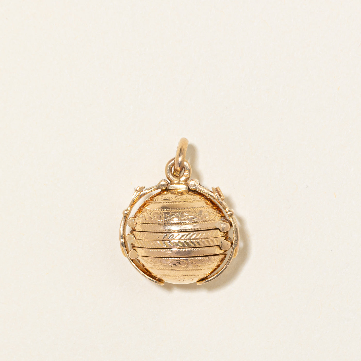 Vintage Portuguese 19k Engraved Buckled Accordion Sphere Charm