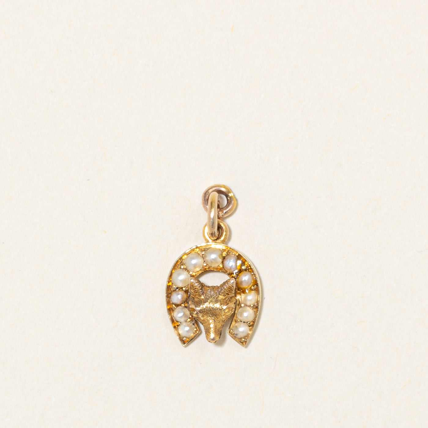 15k Yellow Gold Seed Pearls Horseshoe & Fox Charm