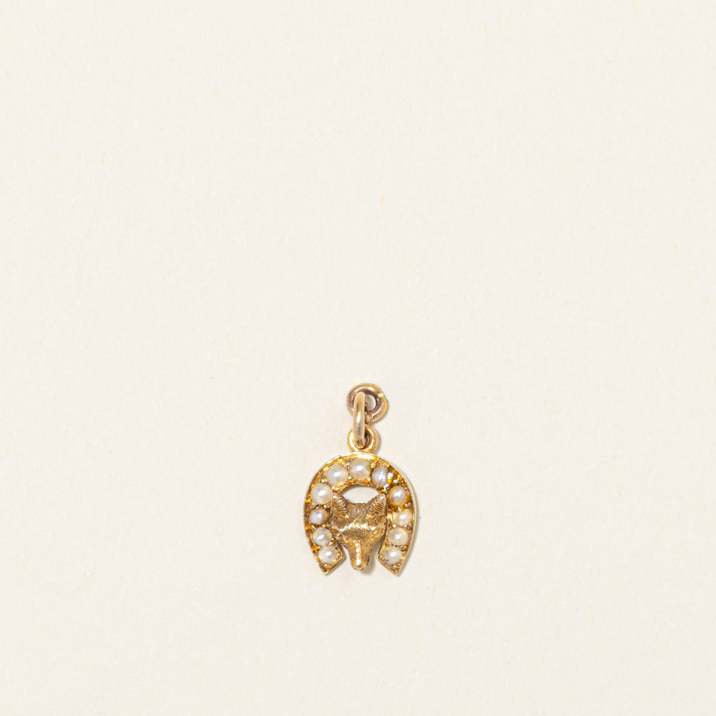15k Yellow Gold Seed Pearls Horseshoe & Fox Charm