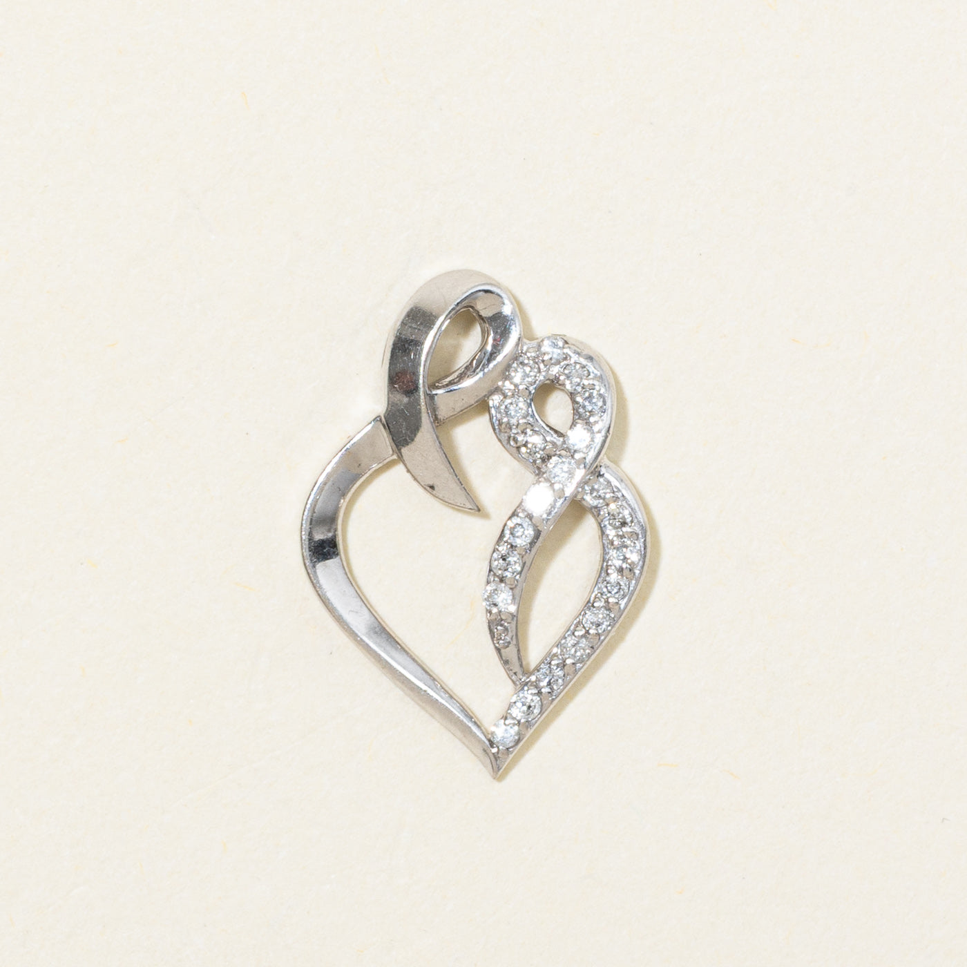 10K Diamond Double Loop Heart Pendant
