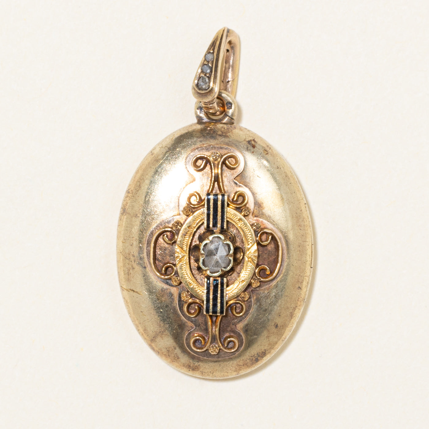 Victorian Vienna Diamond Scrollwork Hurdy Gurdy Locket | 0.12ctw