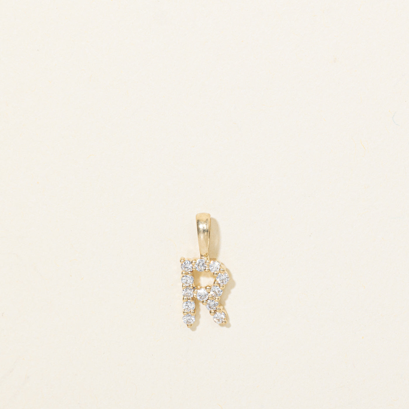 14K Pavé Set Diamond "R" Initial Pendant