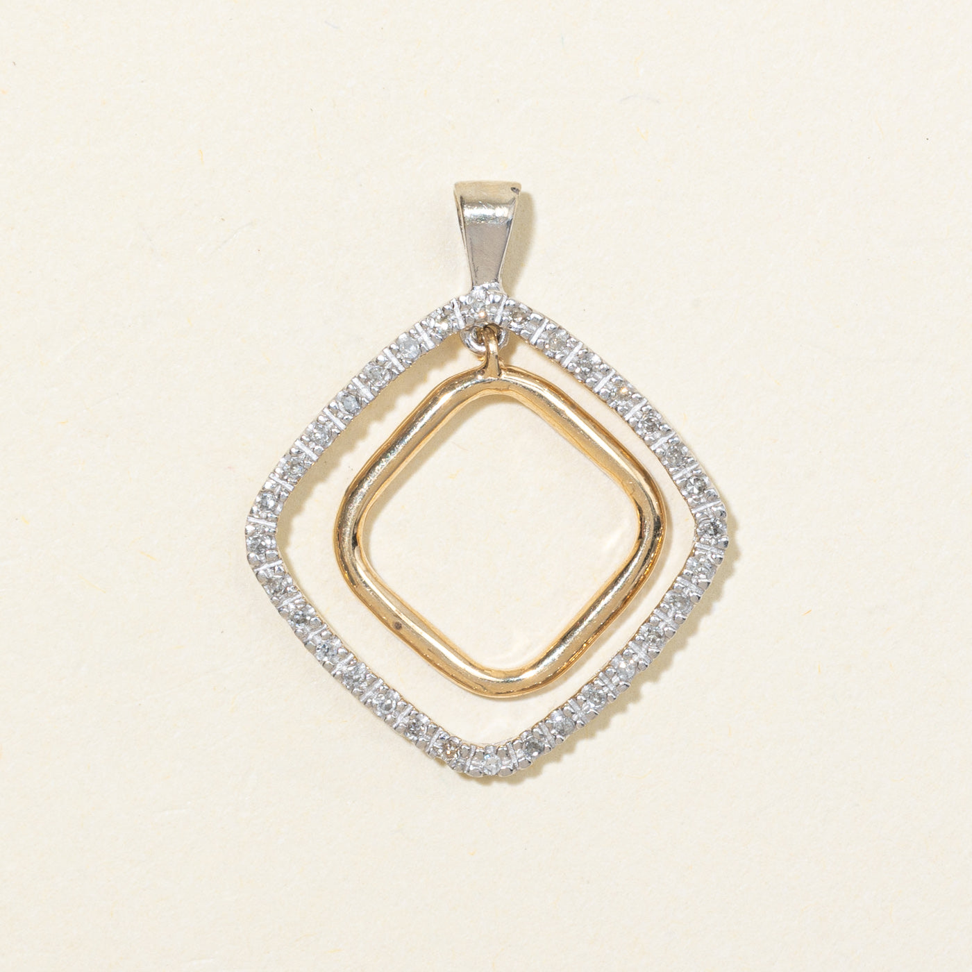 14K Diamond Layered Square Pendant