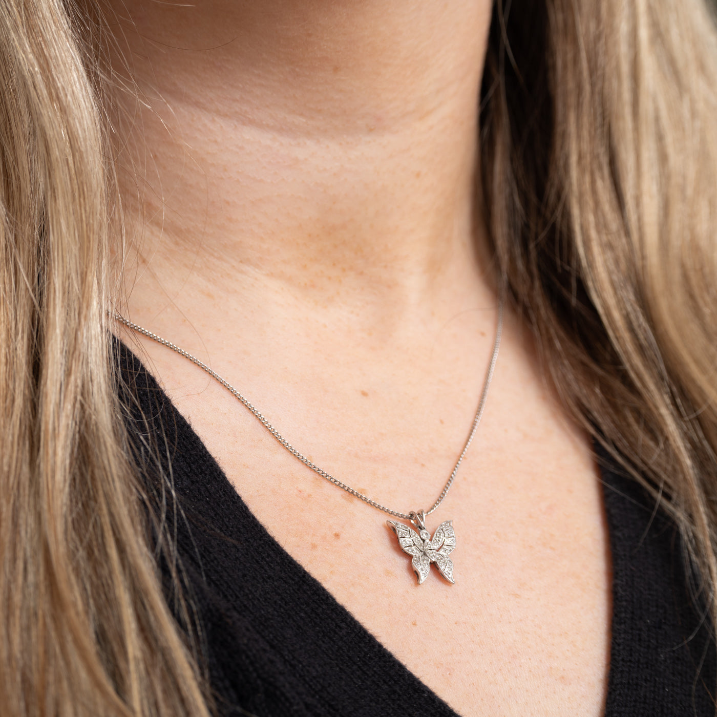 14K Diamond Butterfly Pendant