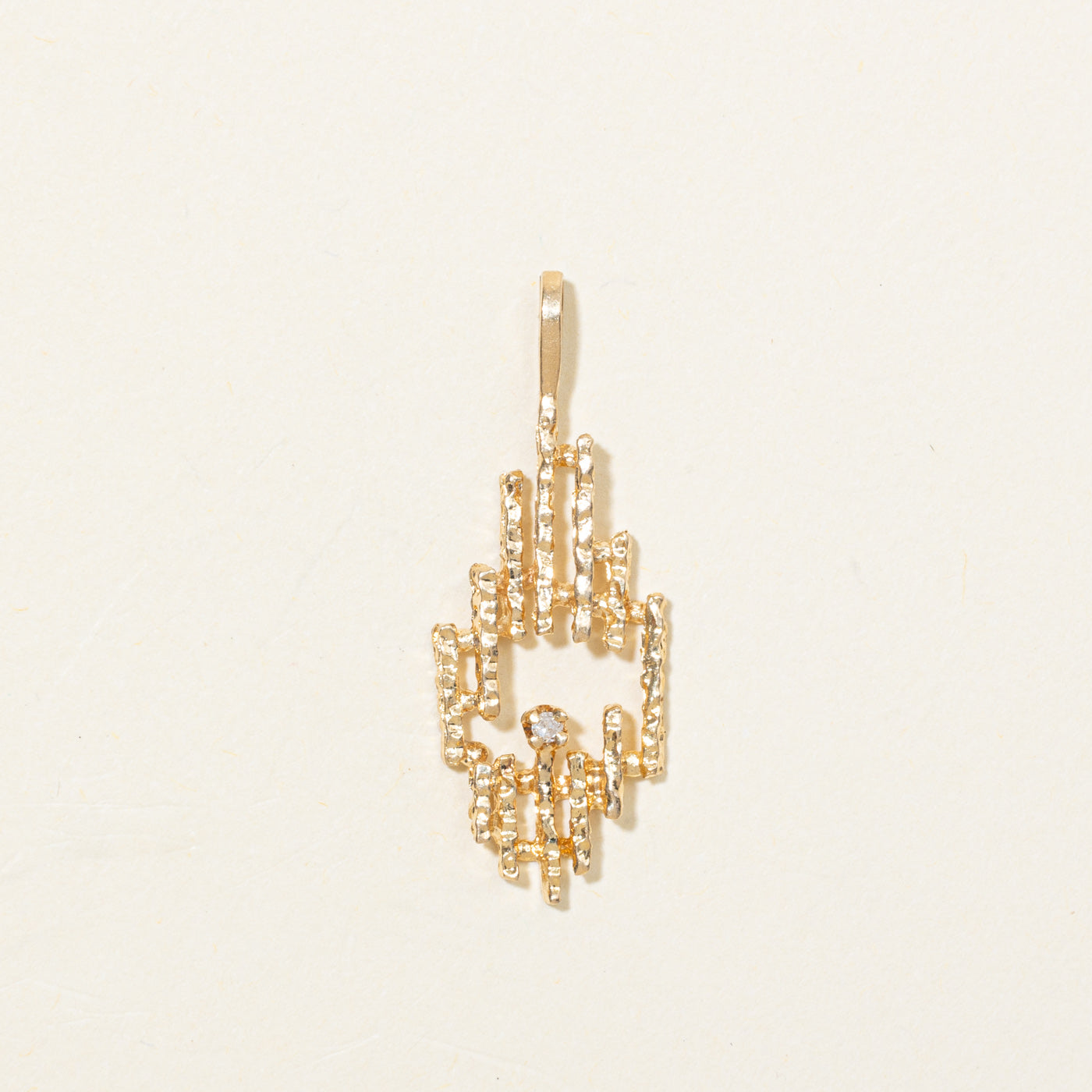 14K Diamond Textured Geometric Pendant