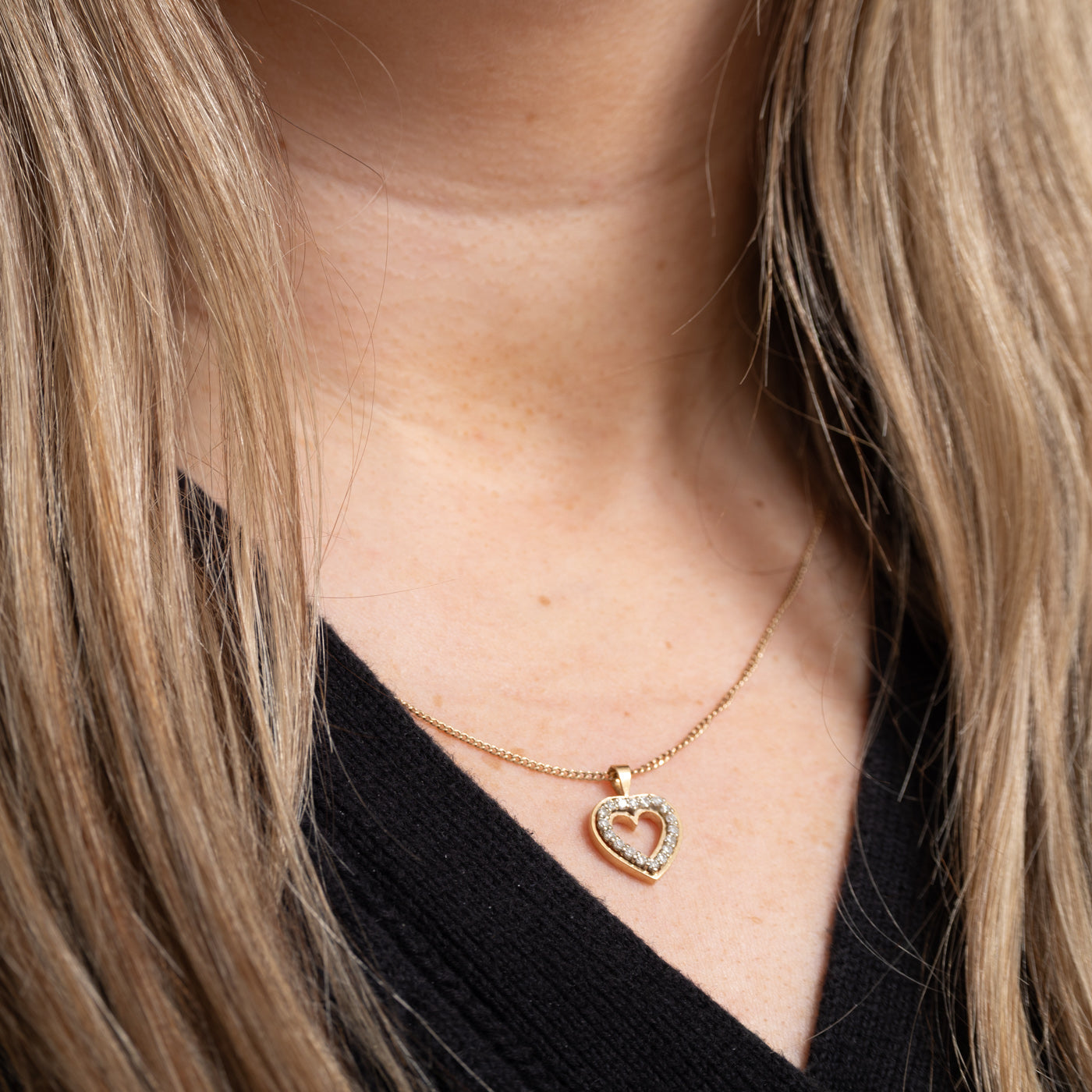 14K Diamond Open Heart Pendant