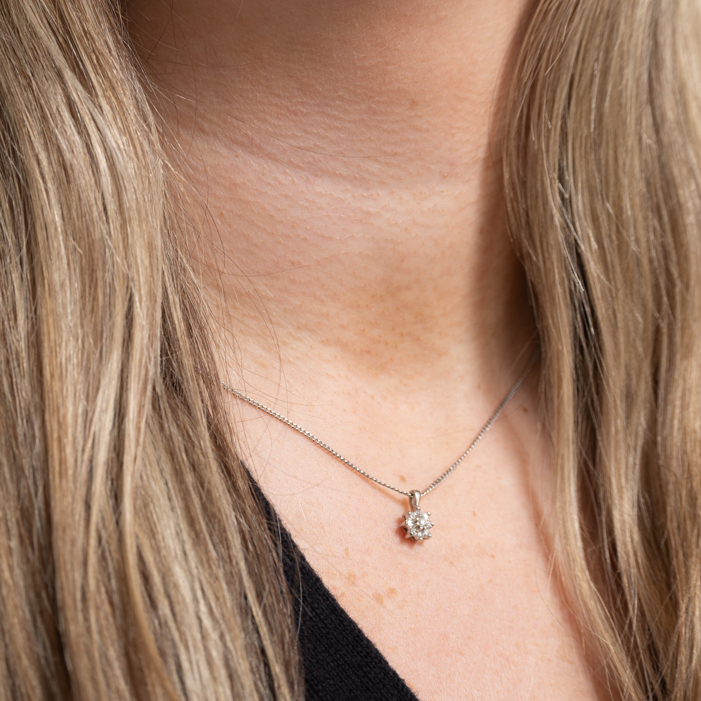 14K Diamond Petal Cluster Pendant