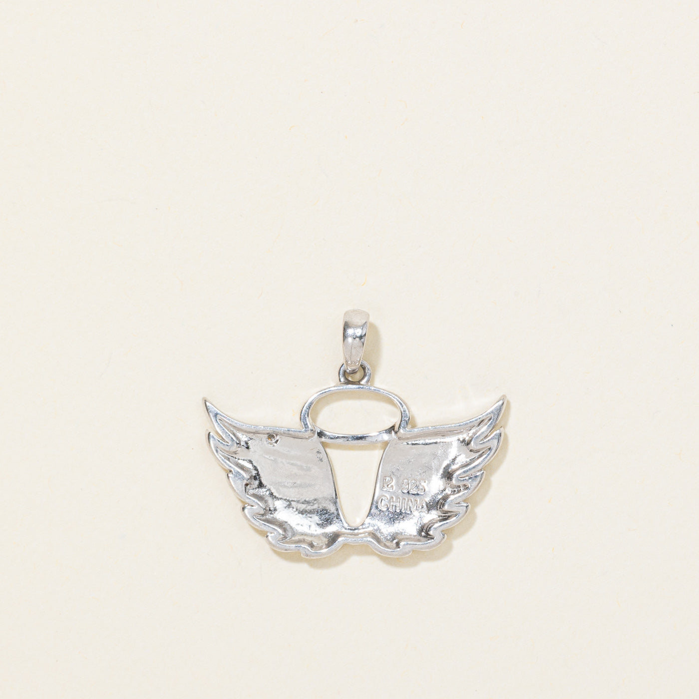 Sterling Silver Diamond Halo Angel Wings Pendant
