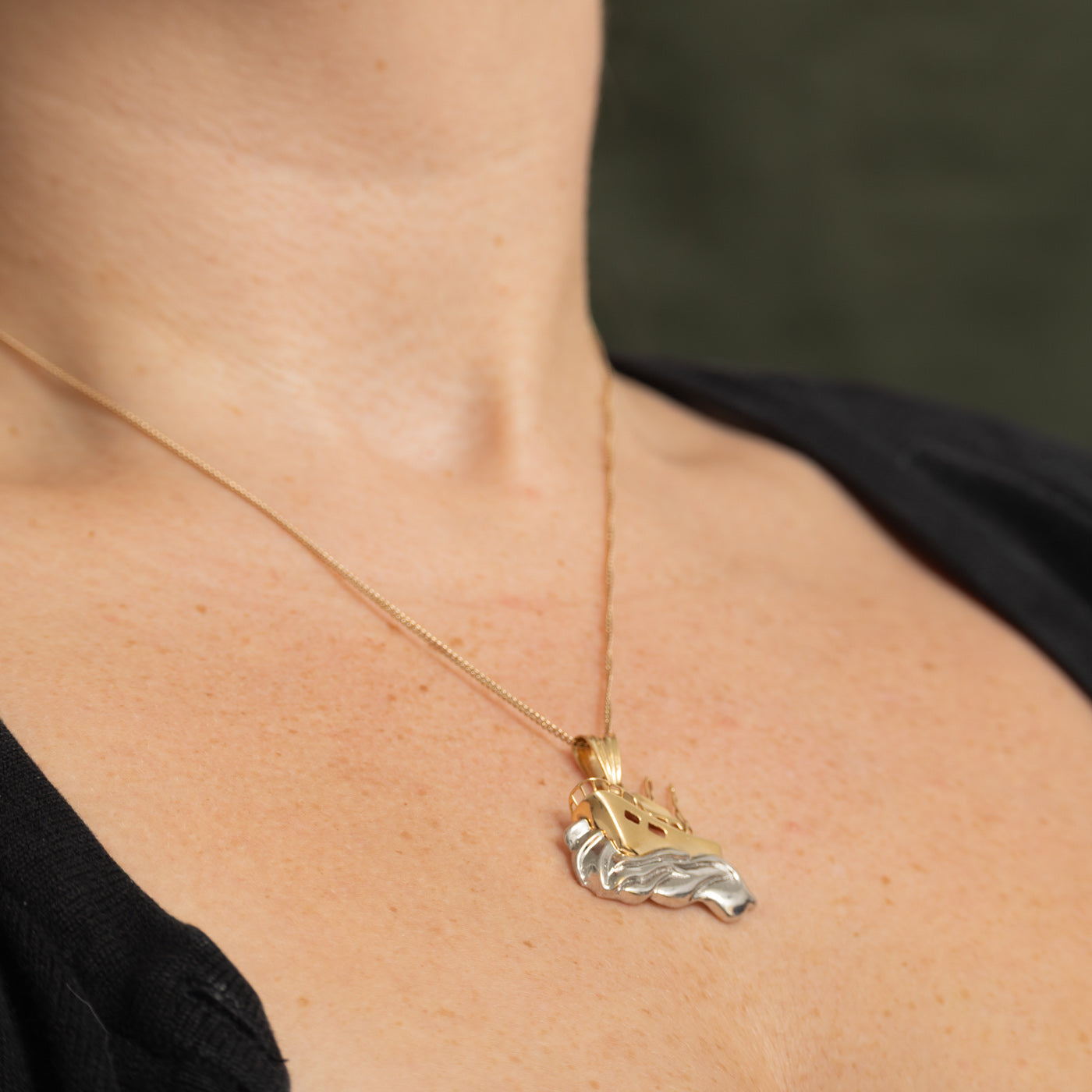 14k Two Tone Gold Boat Pendant
