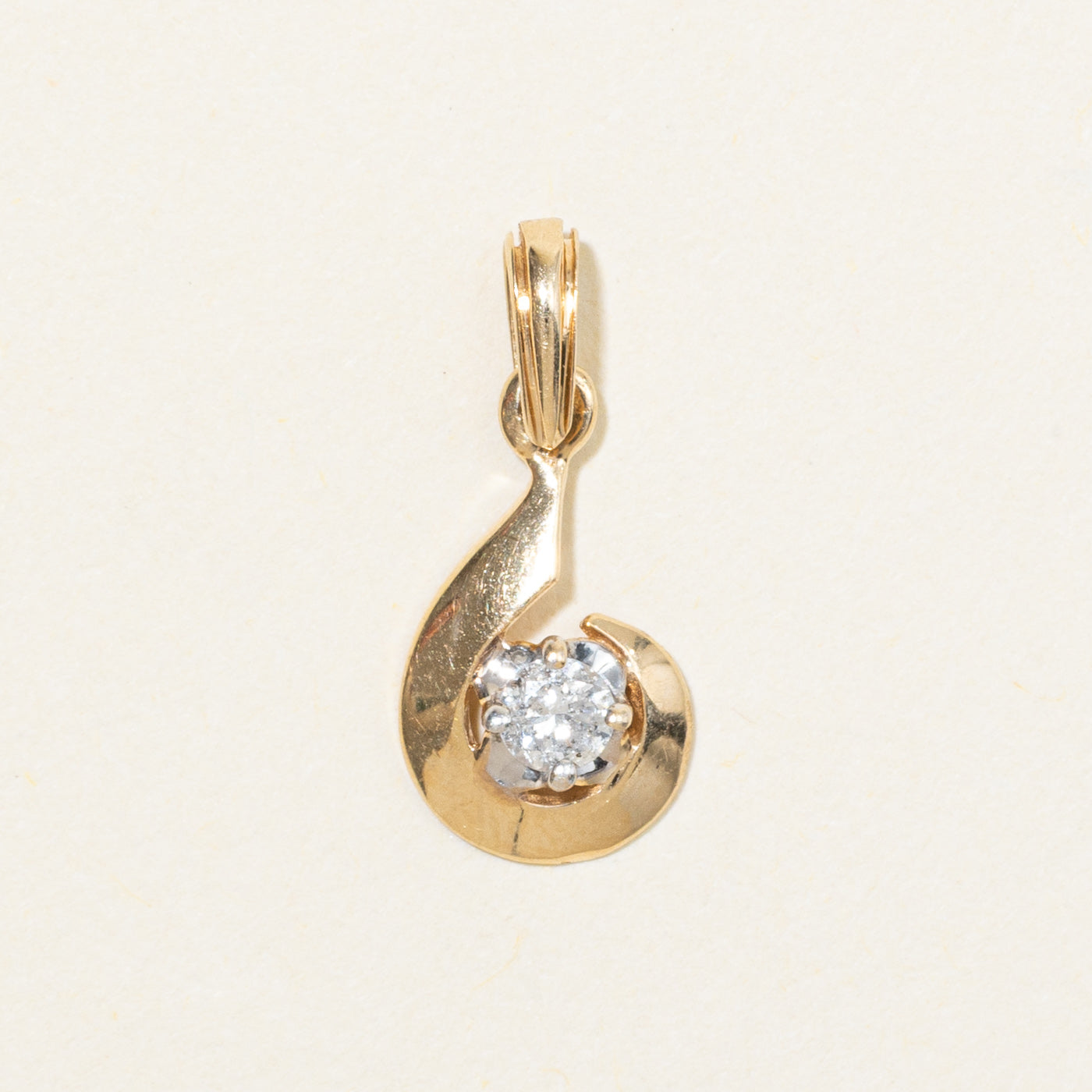 14K Diamond Swirl Drop Pendant