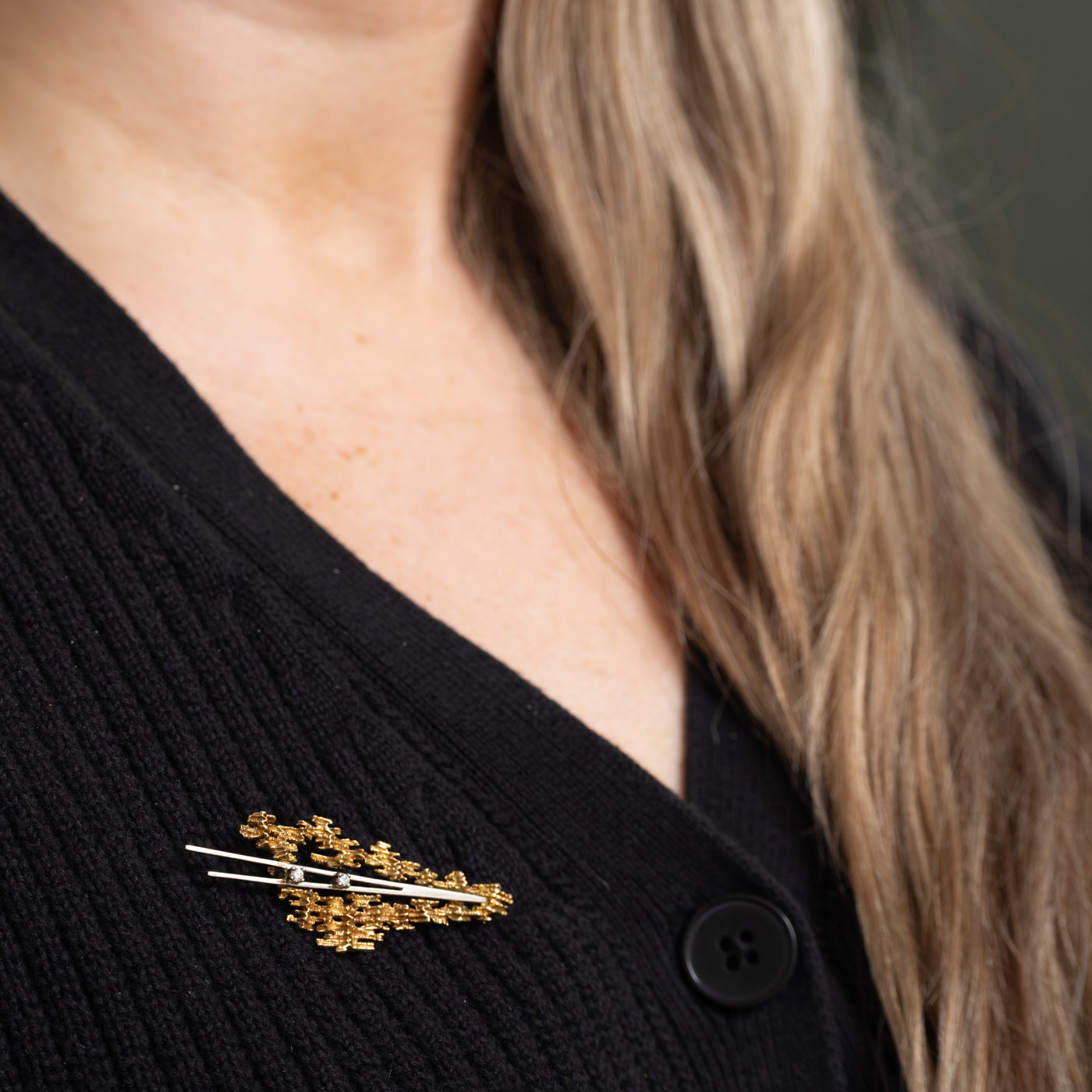 'Birks' 18K Diamond Textured Abstract Brooch