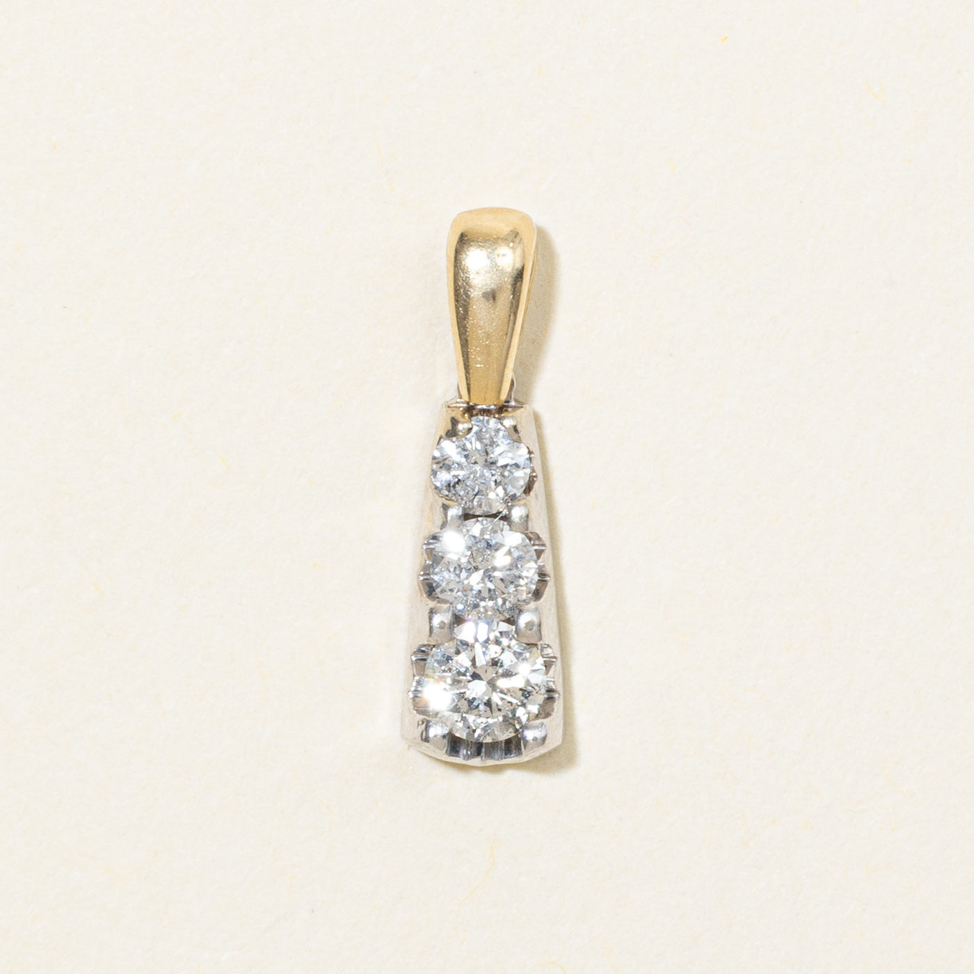14K Three Stone Diamond Column Pendant