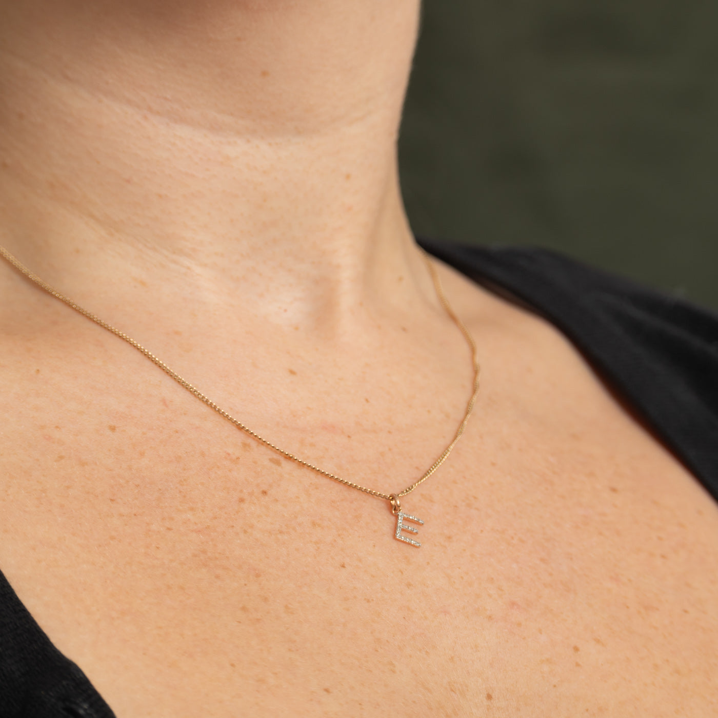 14k Rose Gold Diamond "E" Initial Charm