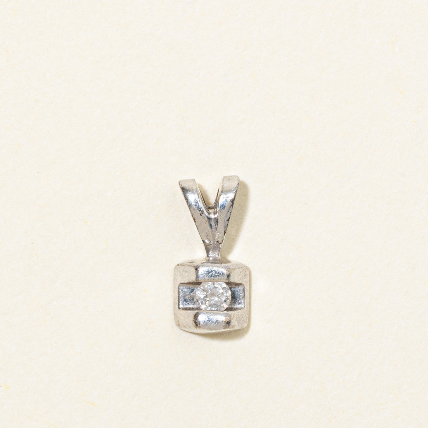 14K Solitaire Diamond Square Pendant