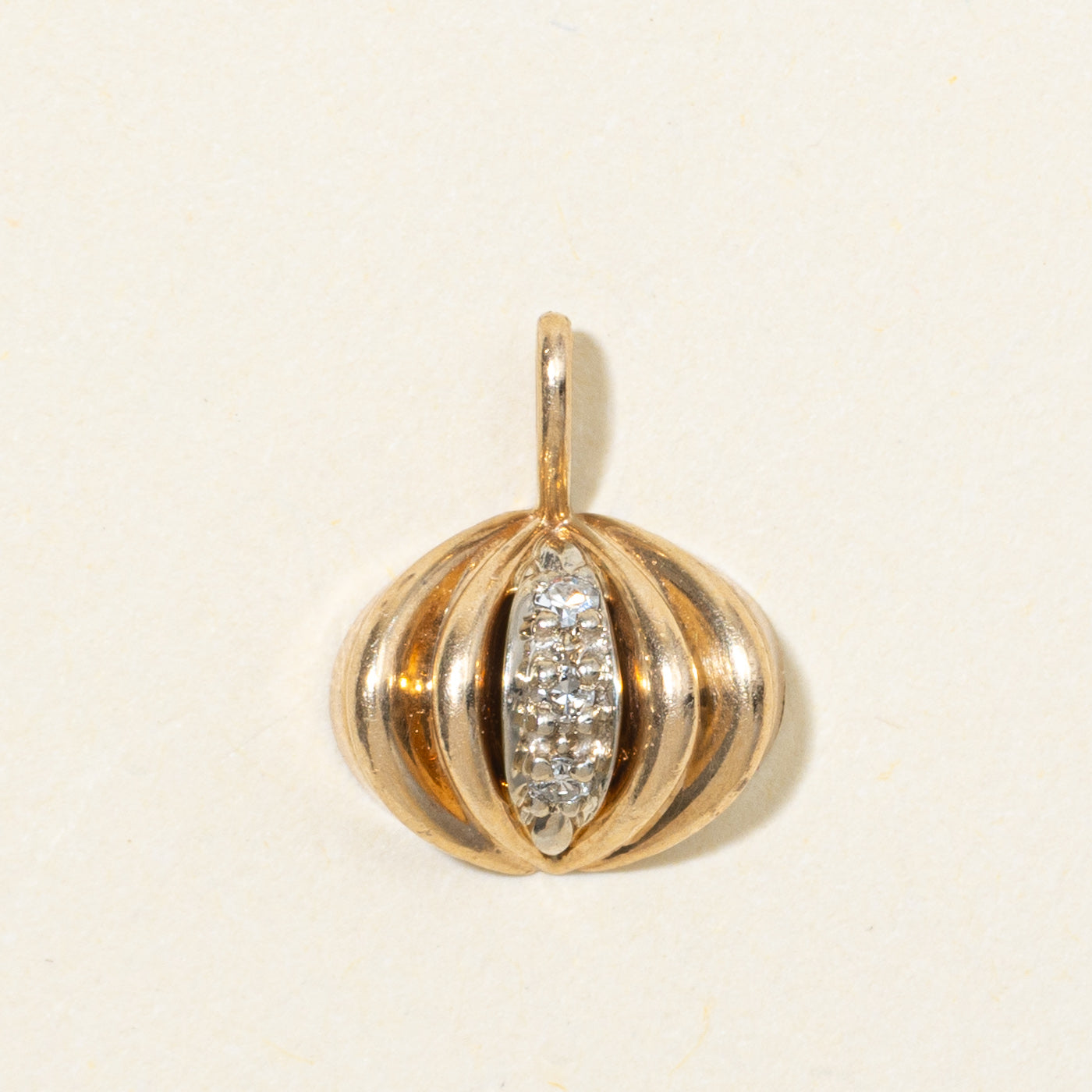 14K Diamond Grooved Half Sphere Pendant