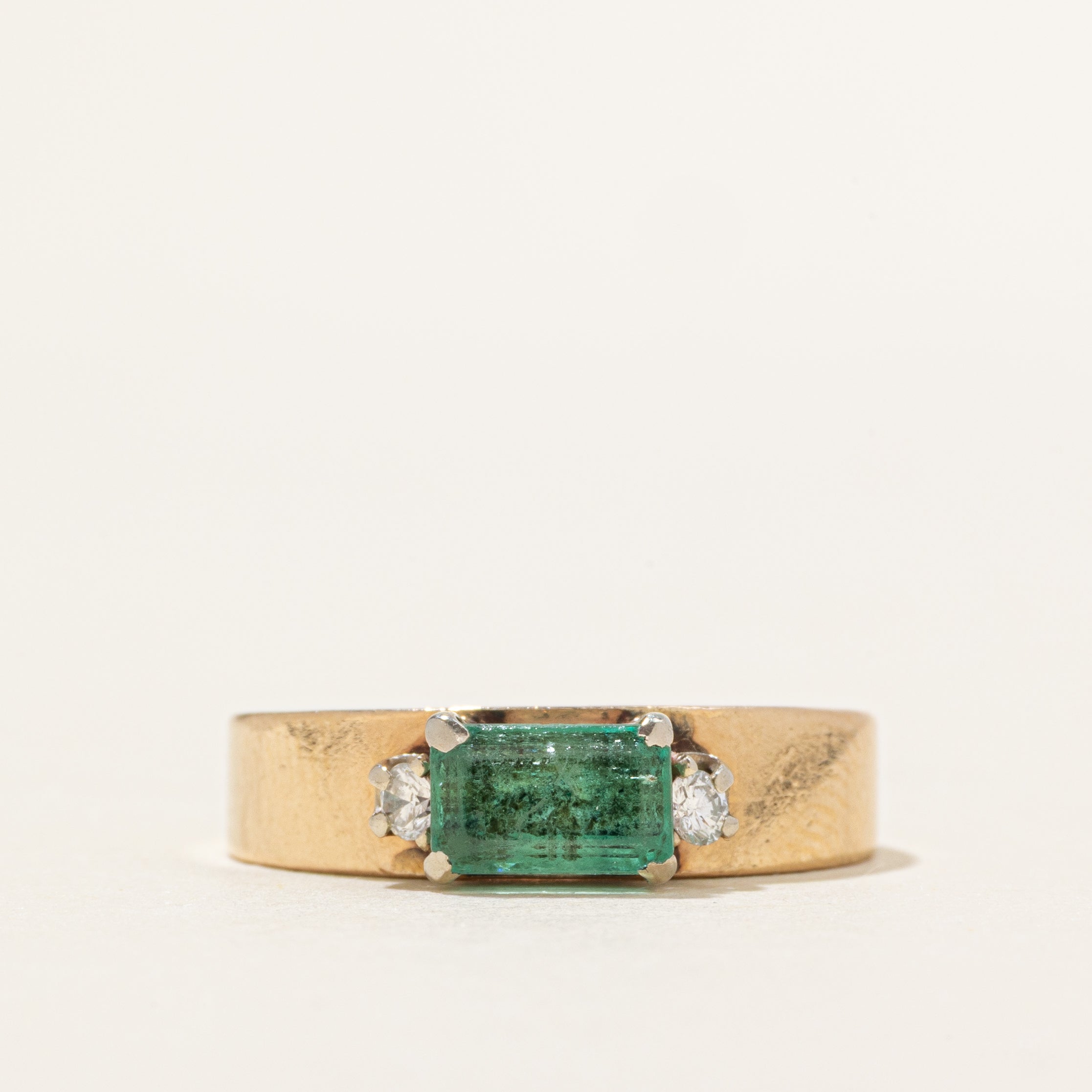 East West Emerald & Diamond Ring | 0.60ct, 0.05ctw | SZ 7.5