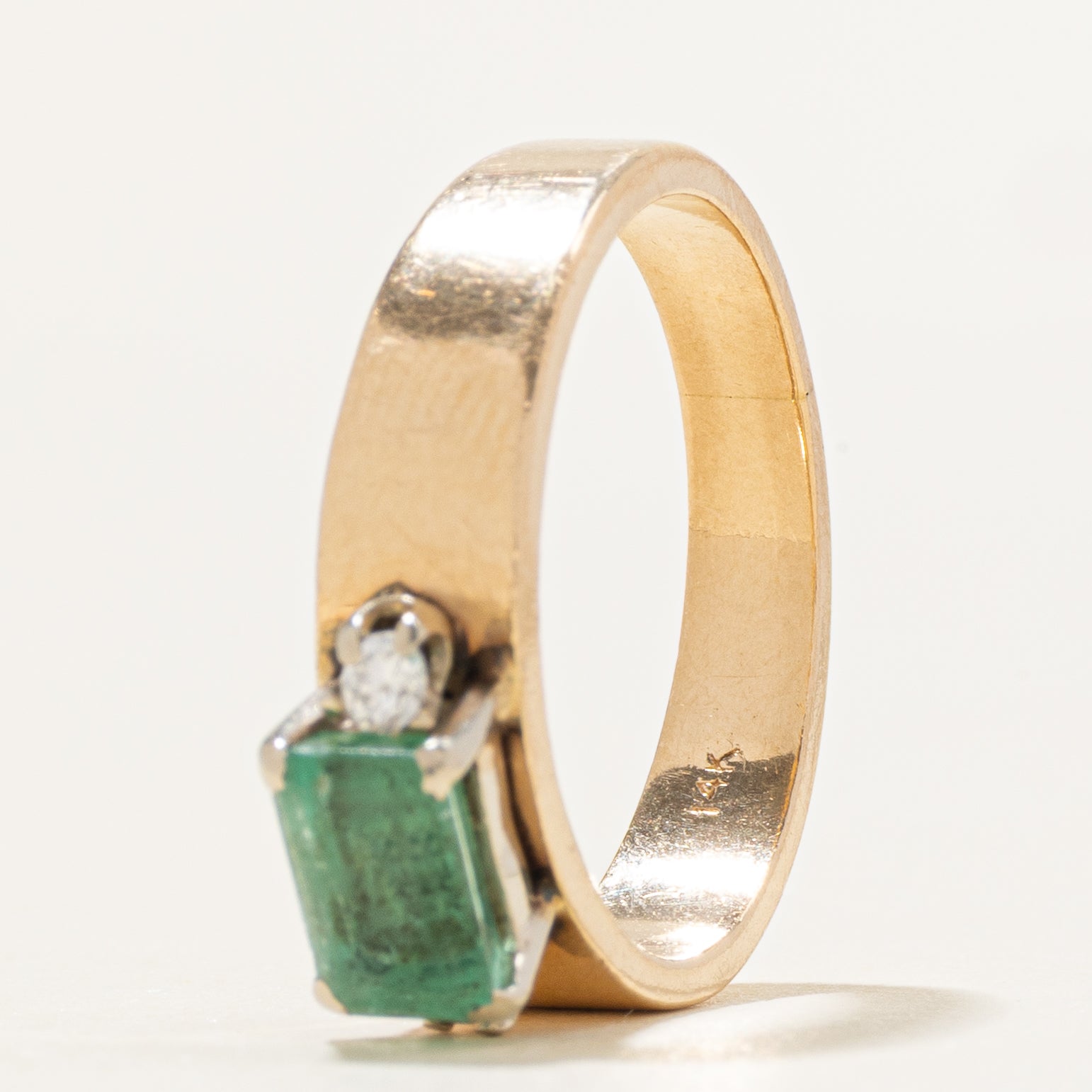 East West Emerald & Diamond Ring | 0.60ct, 0.05ctw | SZ 7.5