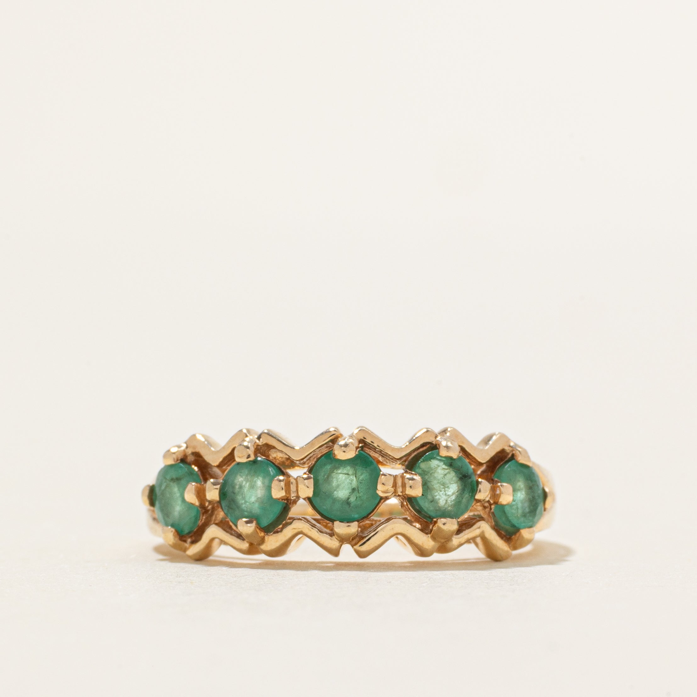Five Stone Emerald Zig-Zag Ring | 0.77ctw | SZ 6.75