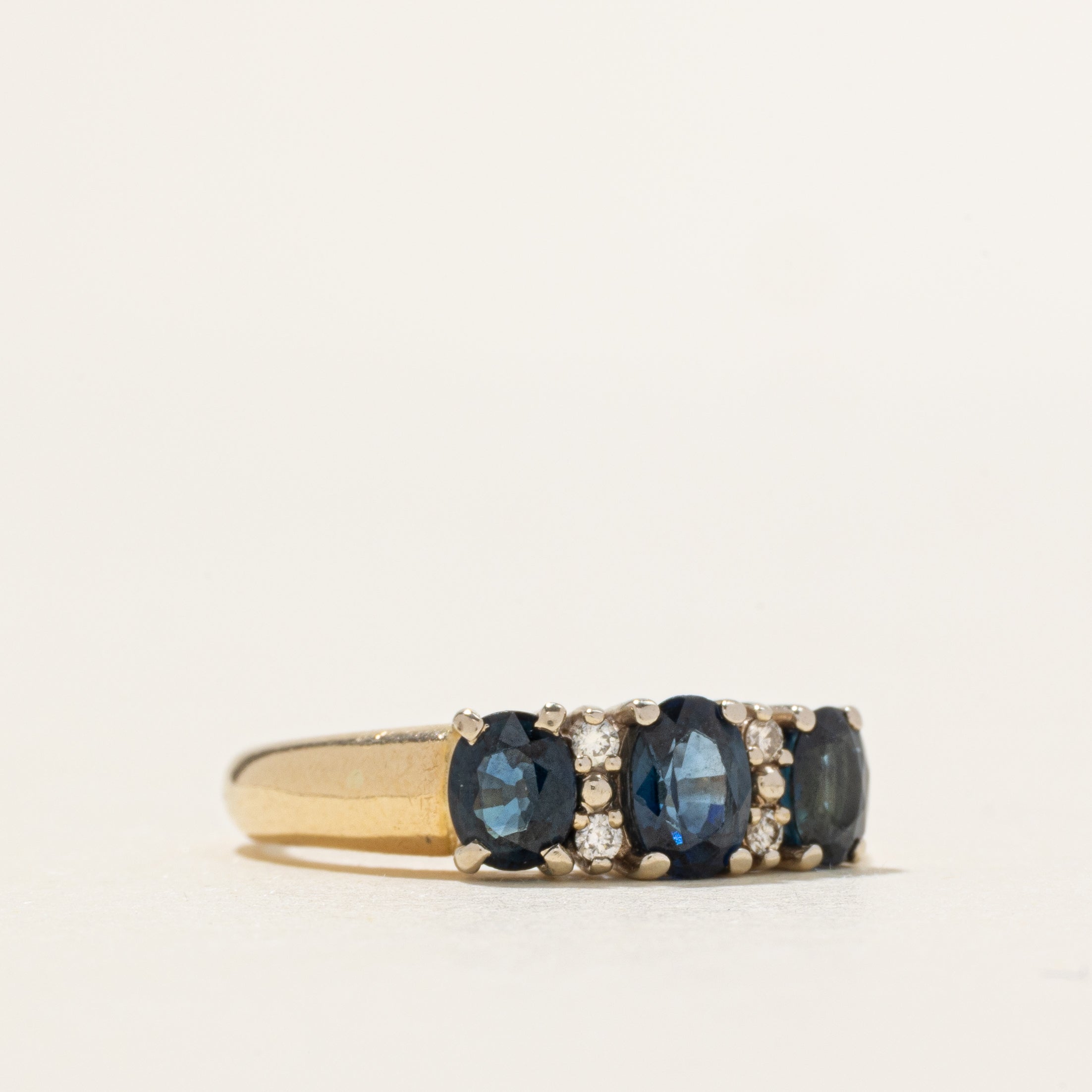 'Birks' Three Stone Sapphire & Diamond Ring | 1.29ctw, 0.04ctw | SZ 6