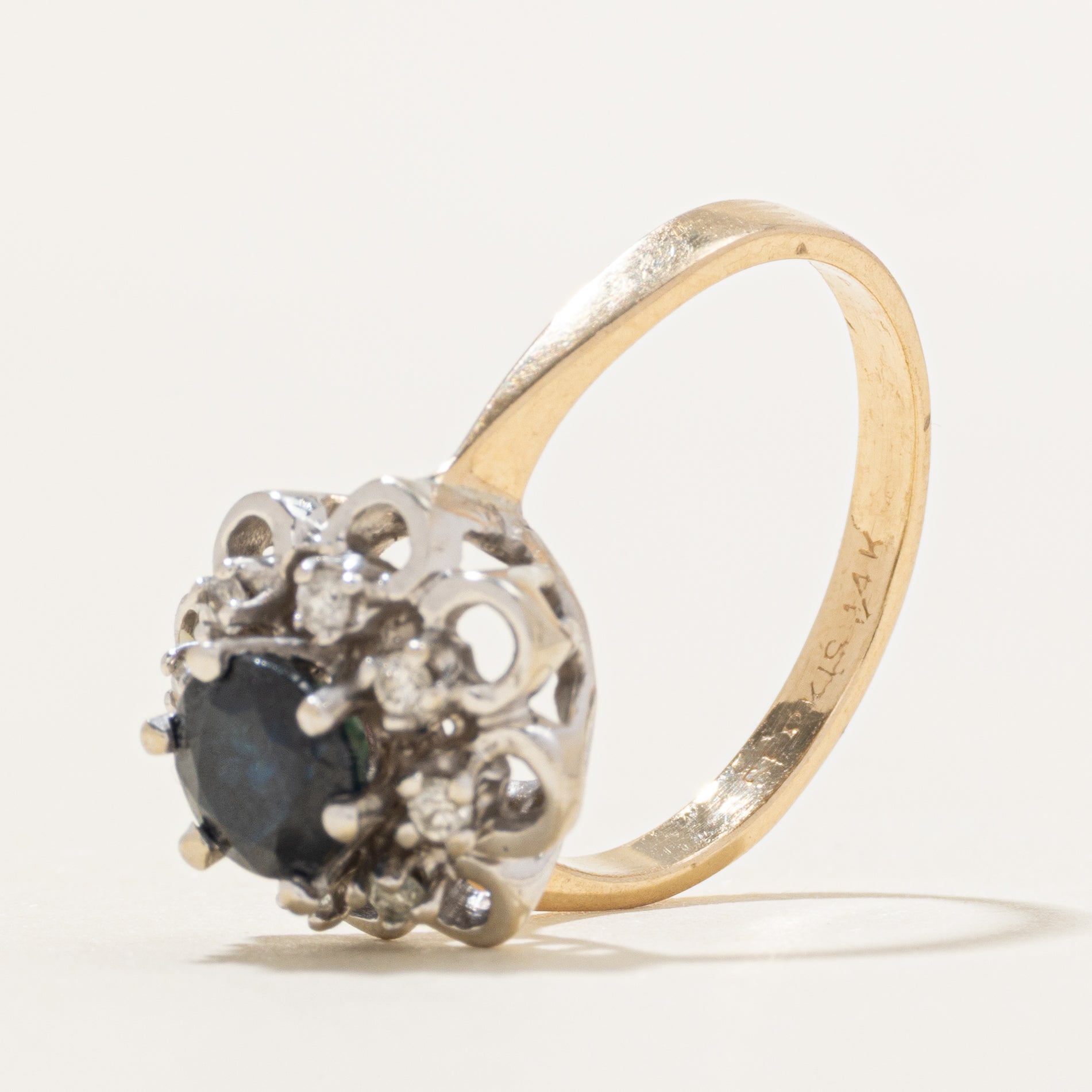 Sapphire & Diamond Floral Scalloped Ring | 0.89ct, 0.16ctw | SZ 6.5