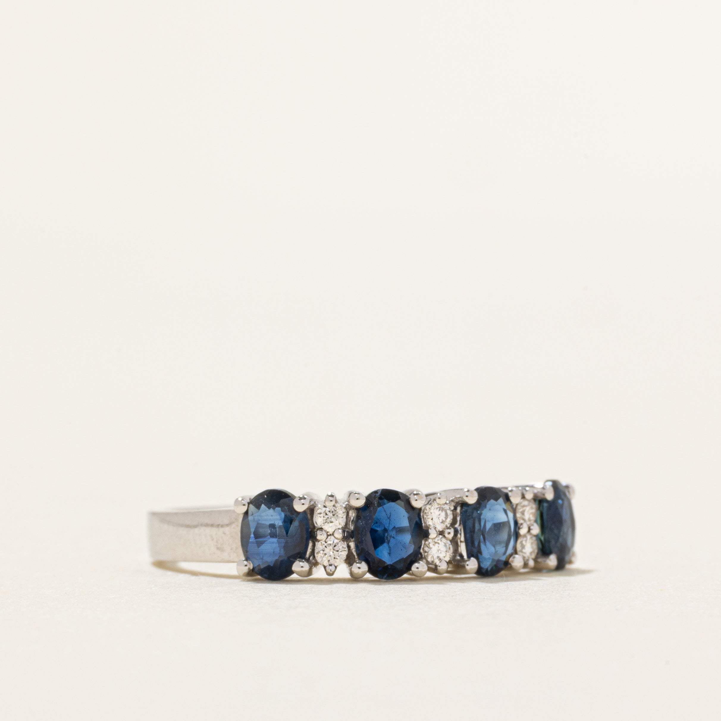 White Gold Four Stone Sapphire & Diamond Ring | 0.72ctw, 0.09ctw | SZ 7