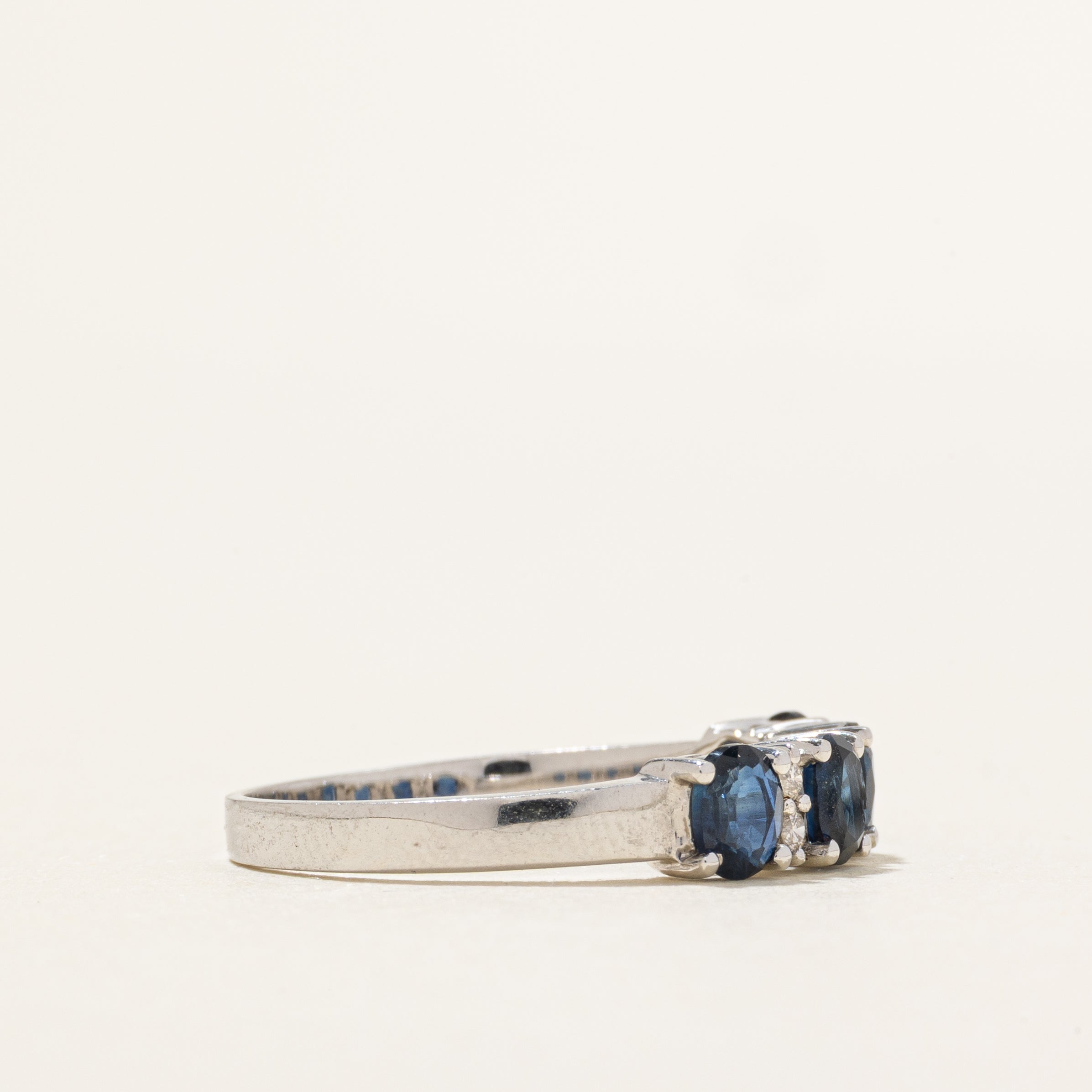 White Gold Four Stone Sapphire & Diamond Ring | 0.72ctw, 0.09ctw | SZ 7