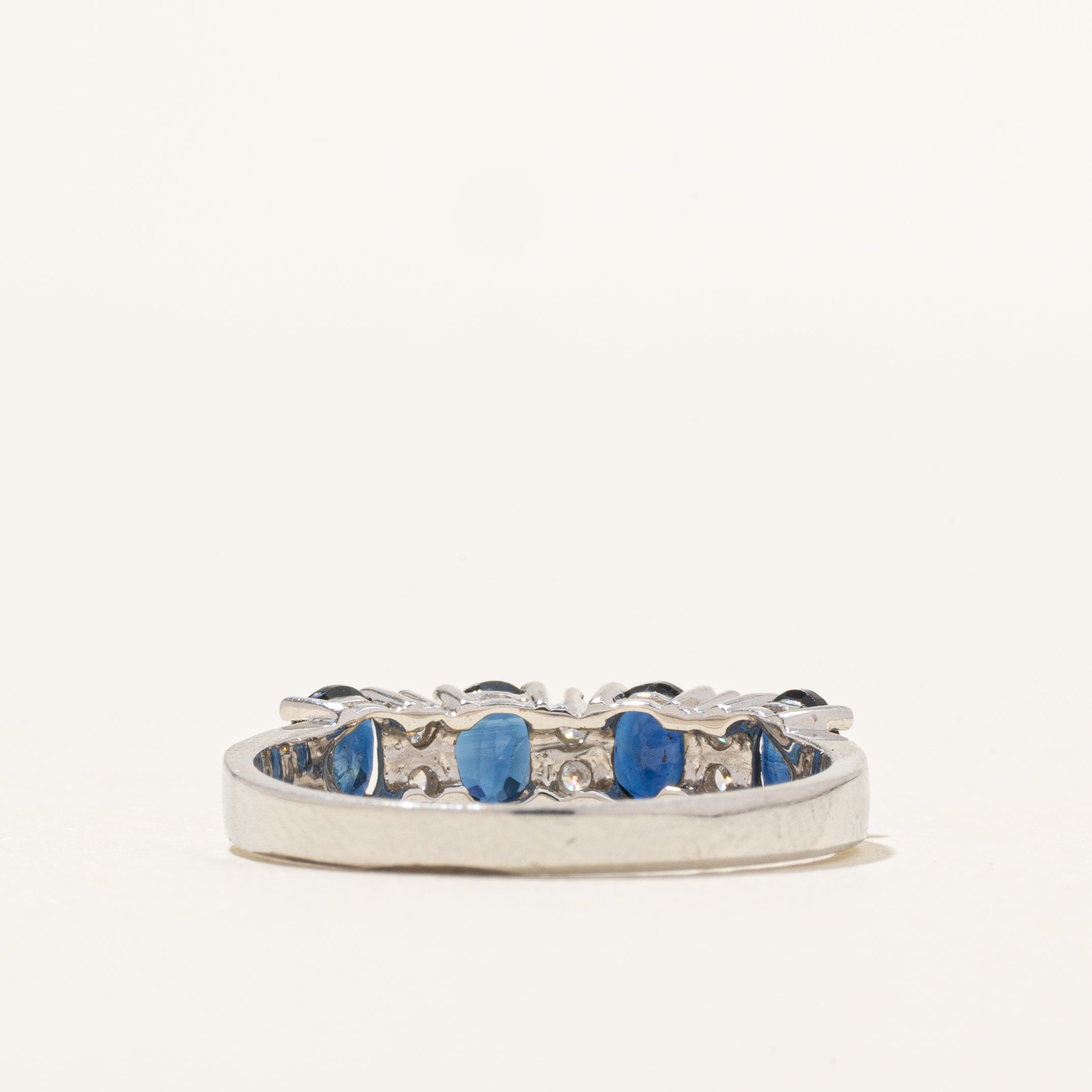 White Gold Four Stone Sapphire & Diamond Ring | 0.72ctw, 0.09ctw | SZ 7
