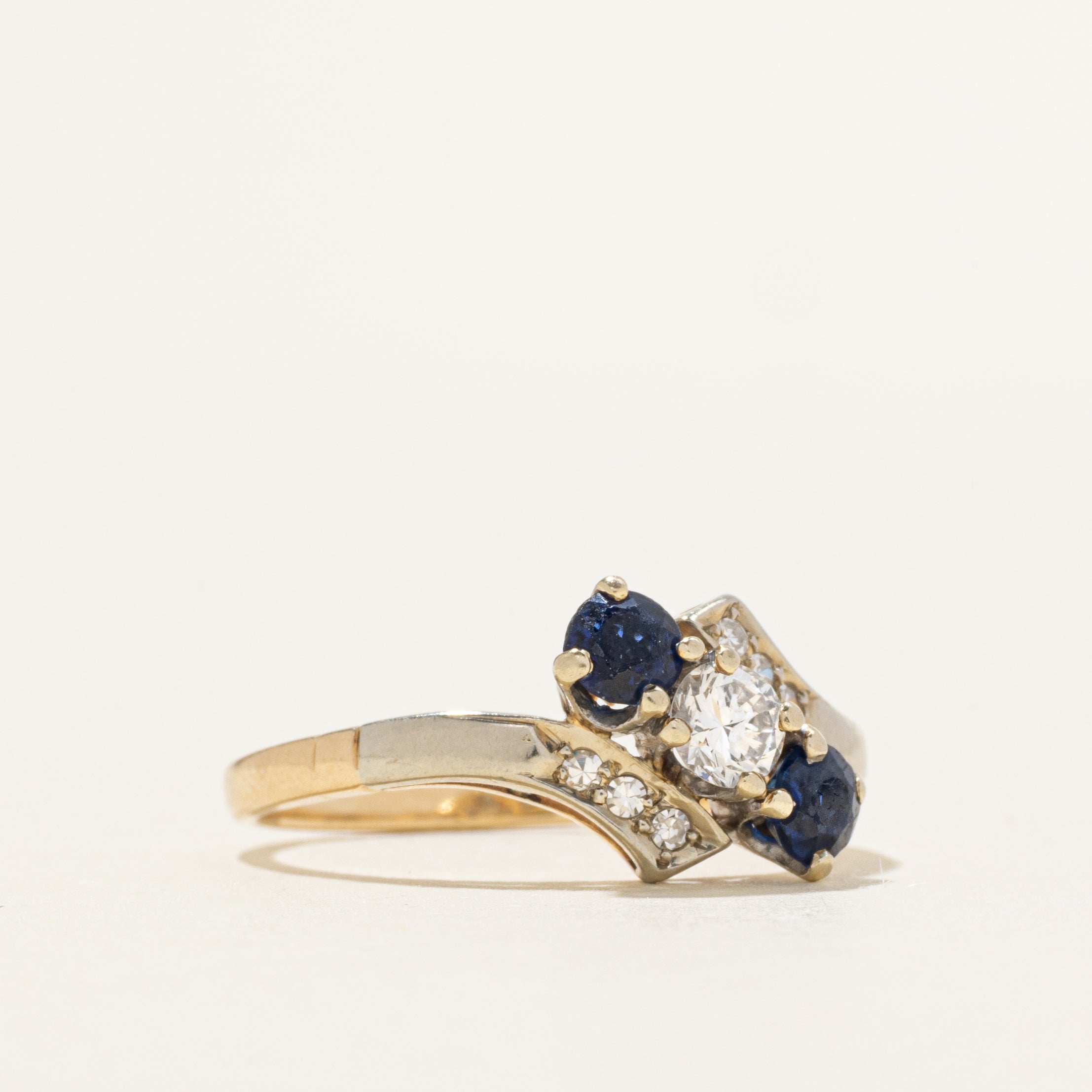 Three Stone Sapphire & Diamond Bypass Ring | 0.64ctw, 0.28ctw | SZ 8